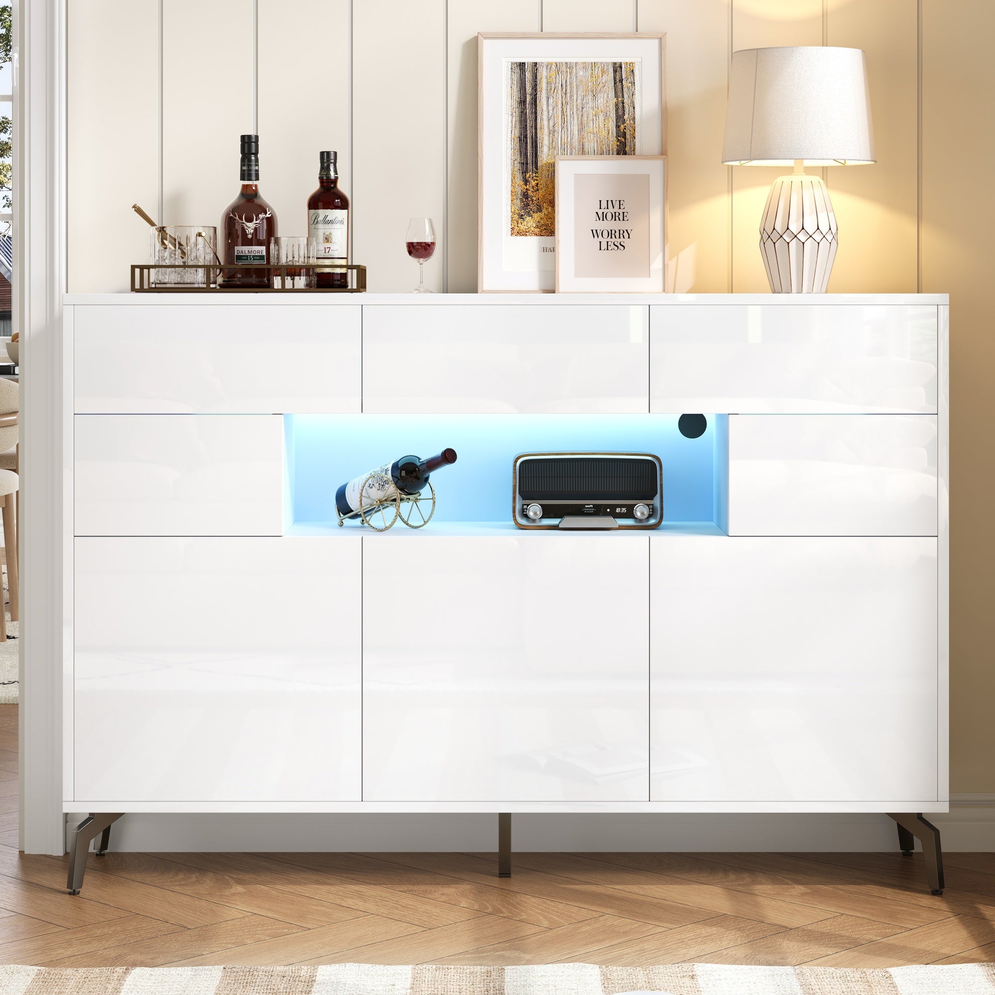 Logidon wit hoogglans dressoir 140 cm met LED lichtstrip