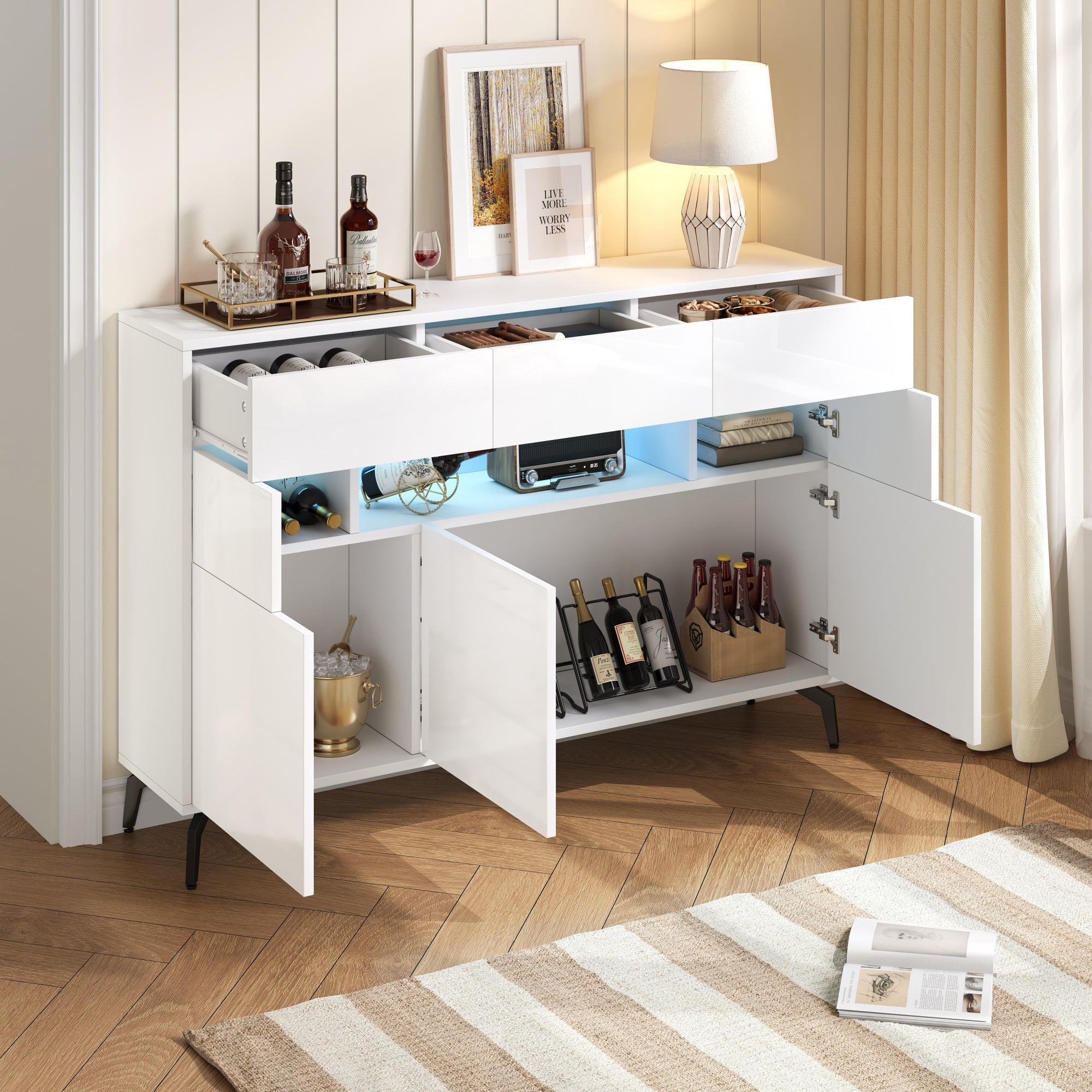 Logidon wit hoogglans dressoir 140 cm met LED lichtstrip