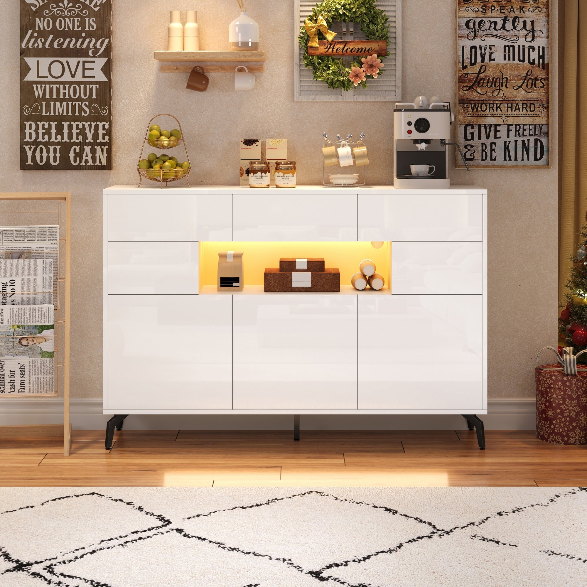 Logidon wit hoogglans dressoir 140 cm met LED lichtstrip