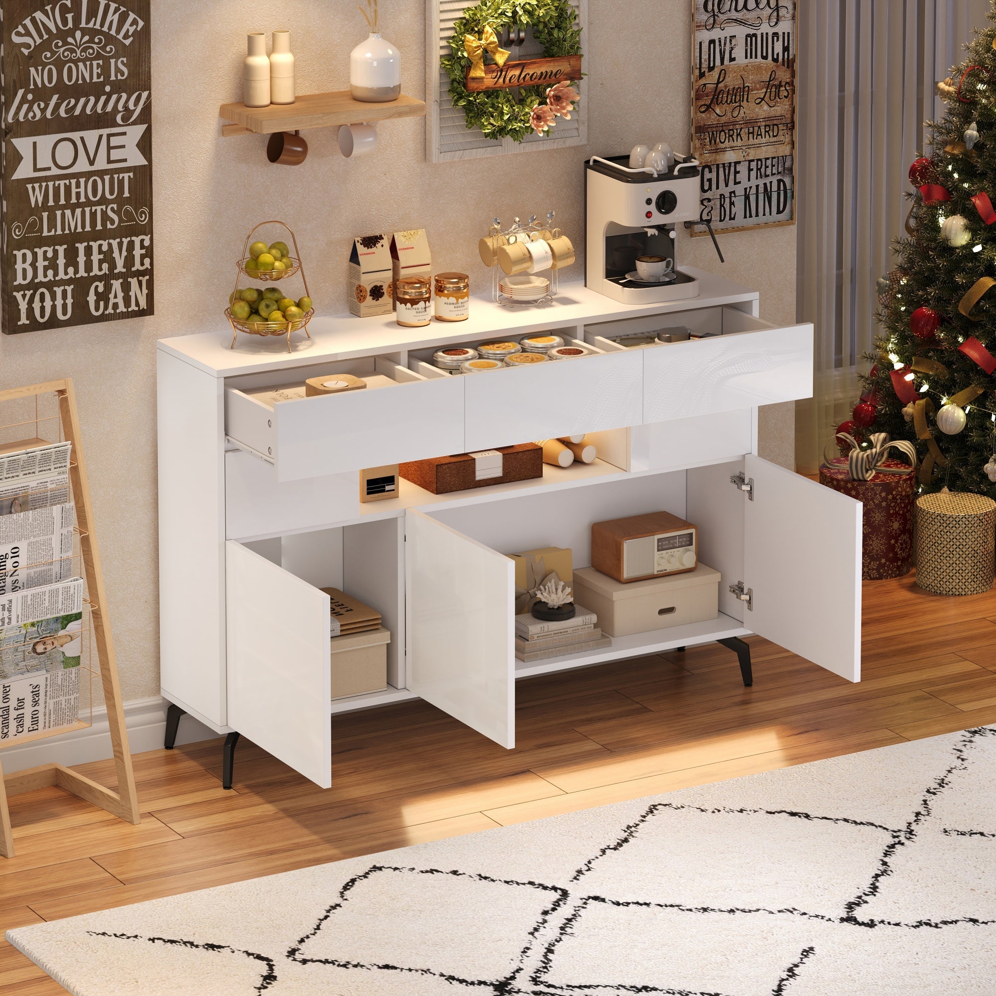 Logidon wit hoogglans dressoir 140 cm met LED lichtstrip