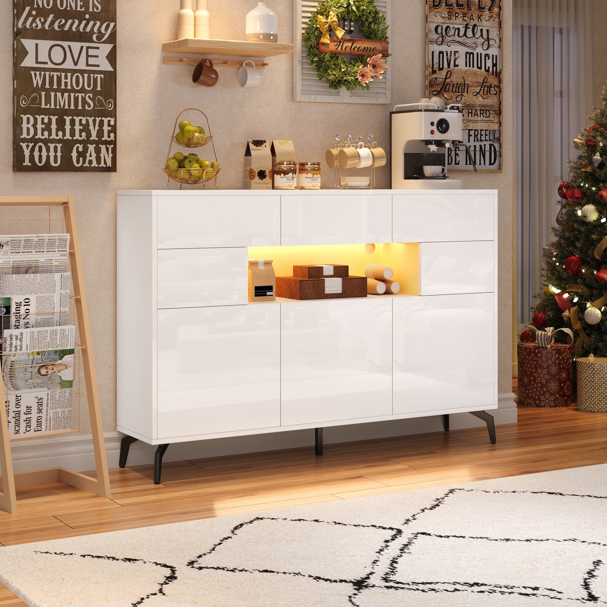 Logidon wit hoogglans dressoir 140 cm met LED lichtstrip