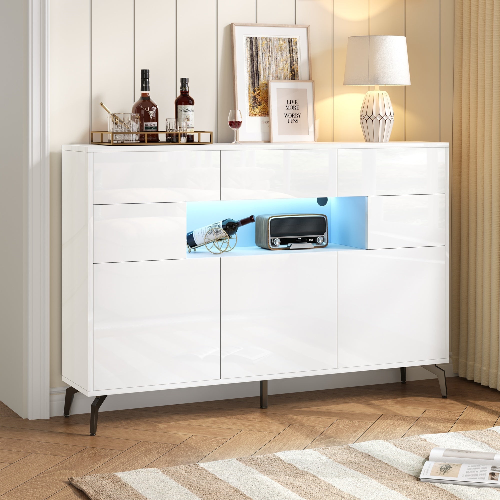Logidon wit hoogglans dressoir 140 cm met LED lichtstrip