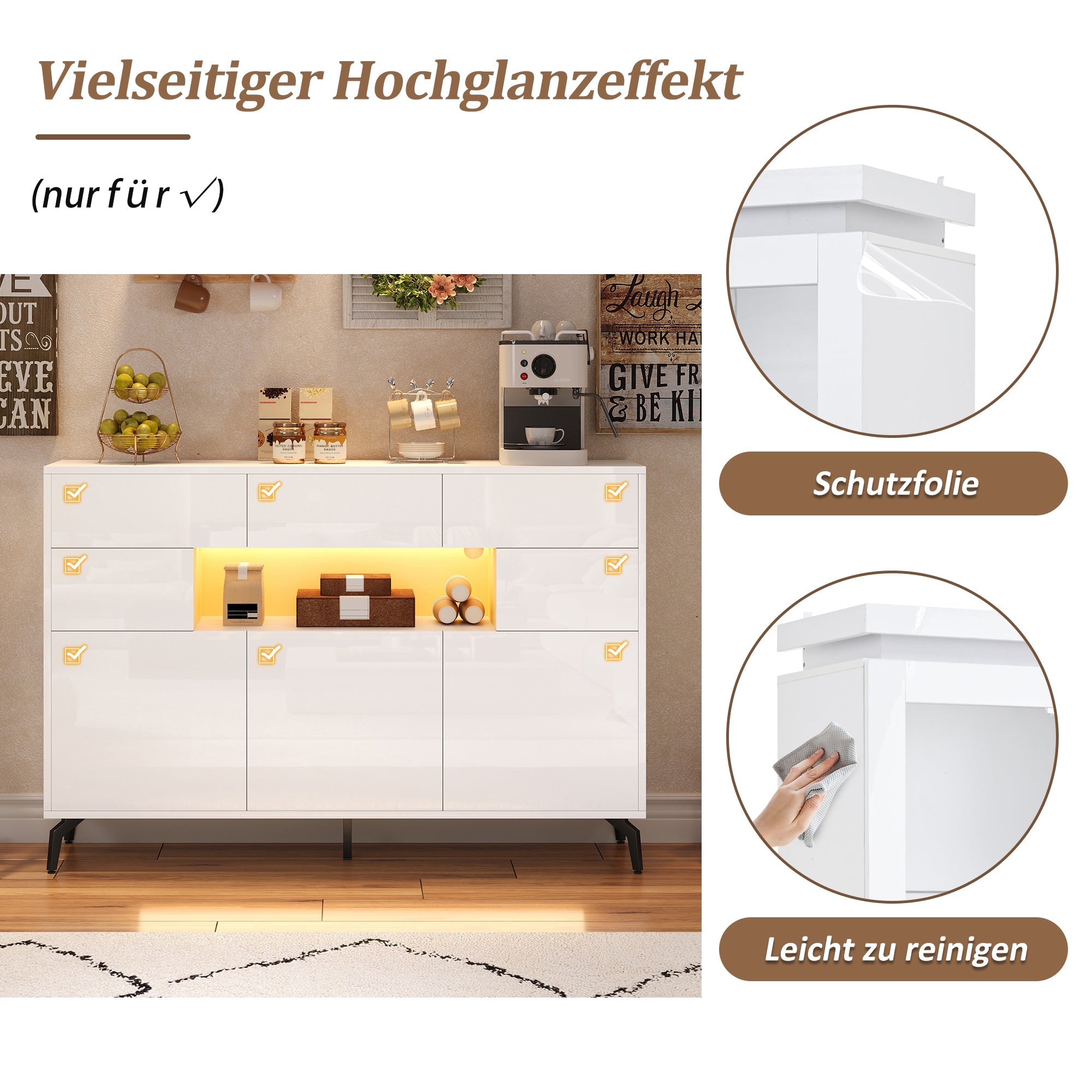 Logidon wit hoogglans dressoir 140 cm met LED lichtstrip