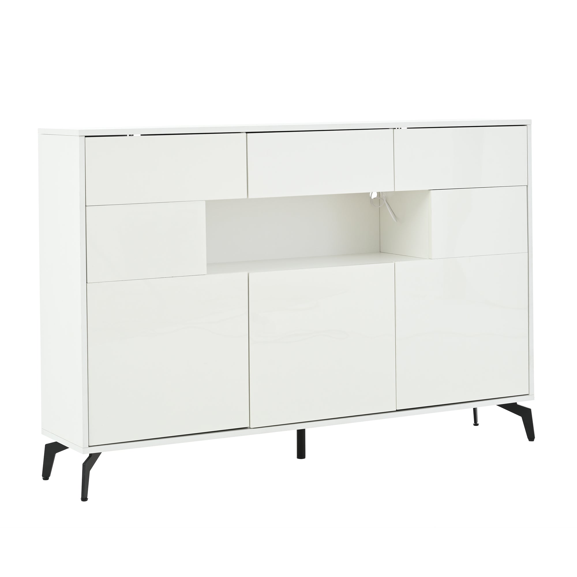 Logidon wit hoogglans dressoir 140 cm met LED lichtstrip