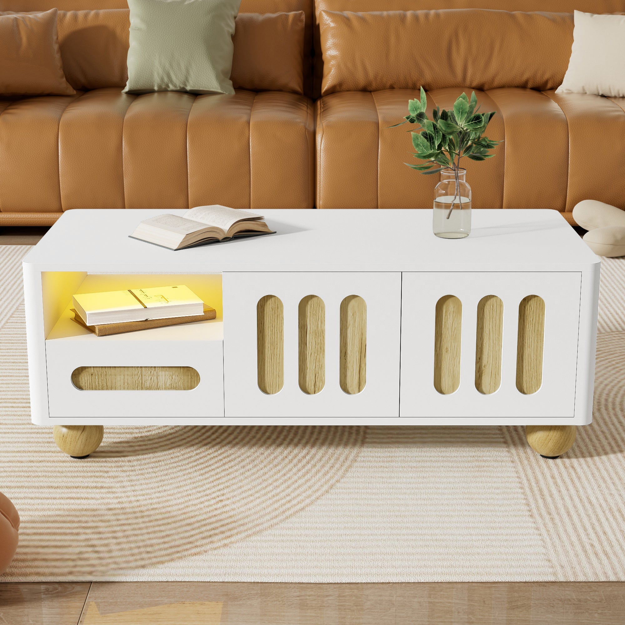 Logidon Moderne Salontafel 105x50x40 Cm Wit Houtlook LED Verlichting
