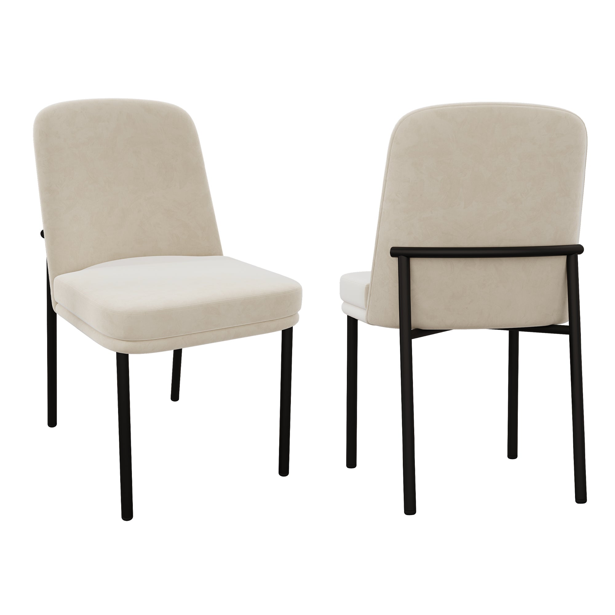 Logidon eetkamerstoelen set van 2 beige fluwelen dikke zitkussens metalen poten