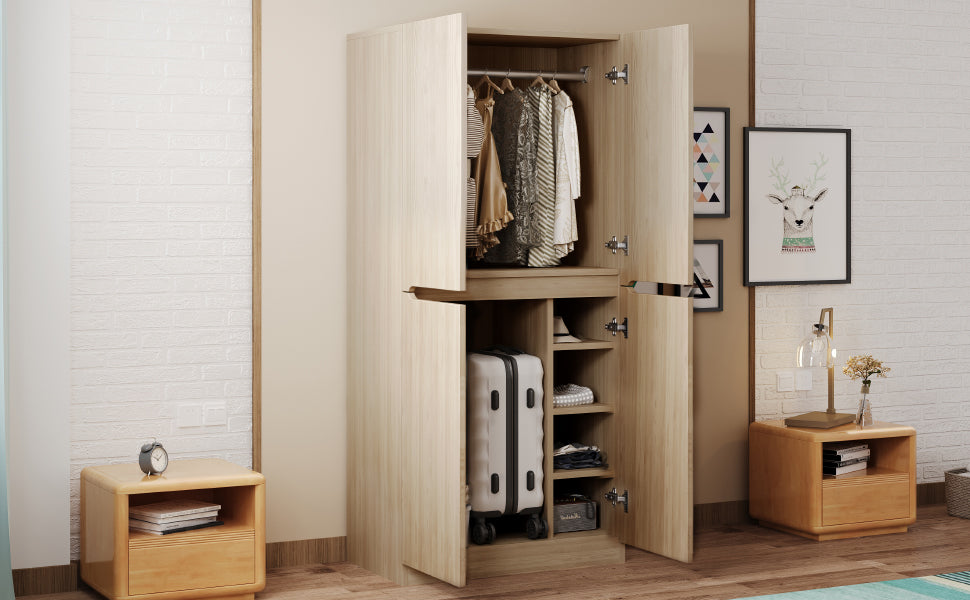 Logidon kledingkast 70 cm 40 cm 170 cm dubbele deur opbergruimte naturel hout