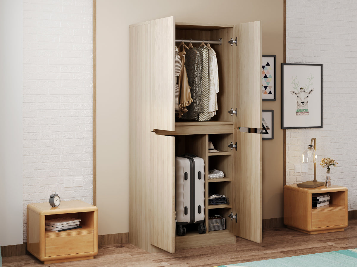 Logidon kledingkast 70 cm 40 cm 170 cm dubbele deur opbergruimte naturel hout