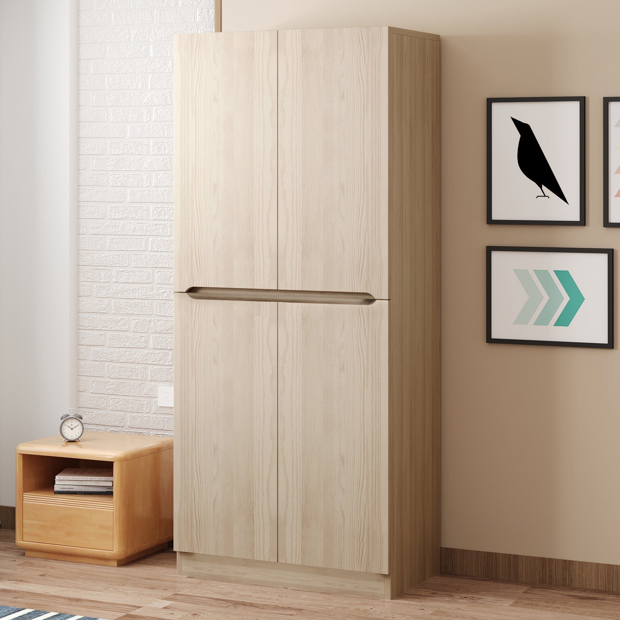 Logidon kledingkast 70 cm 40 cm 170 cm dubbele deur opbergruimte naturel hout