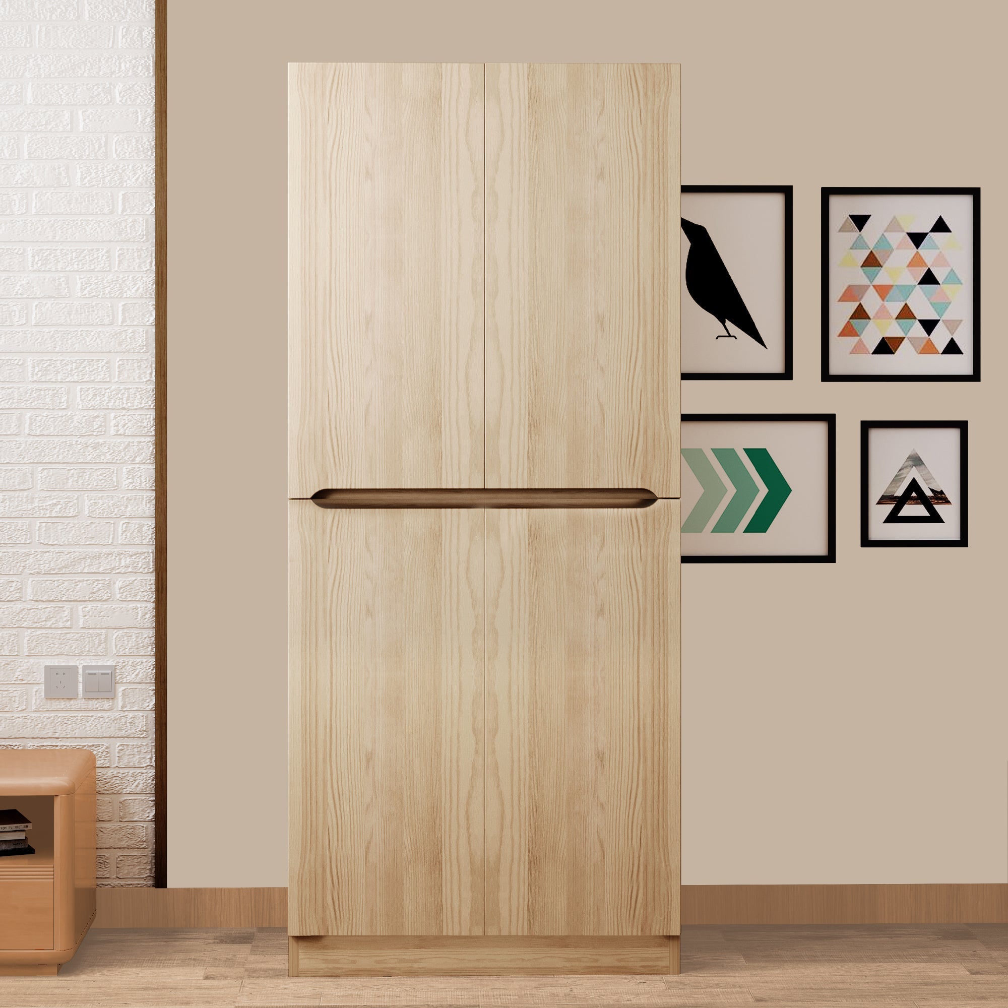 Logidon kledingkast 70 cm 40 cm 170 cm dubbele deur opbergruimte naturel hout