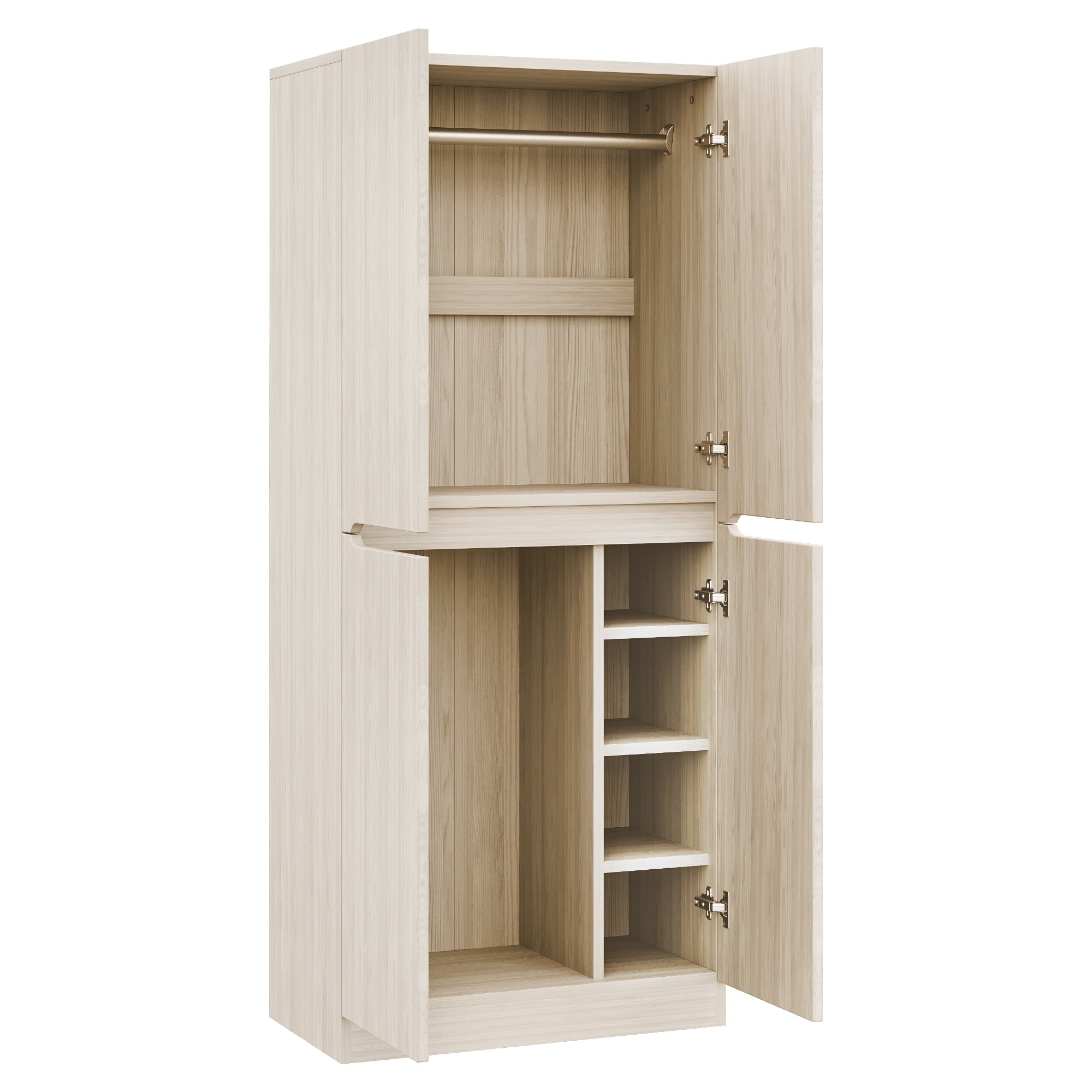 Logidon kledingkast 70 cm 40 cm 170 cm dubbele deur opbergruimte naturel hout
