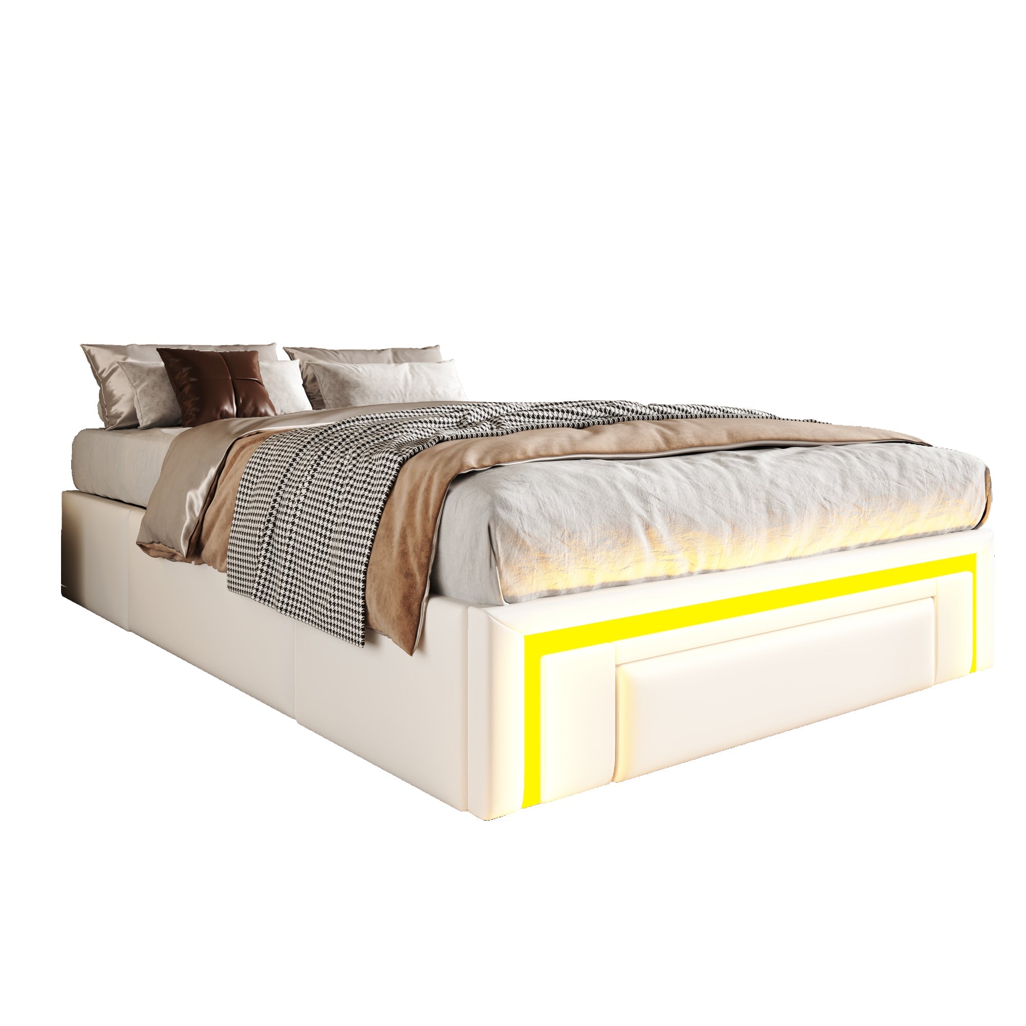 Logidon Bedframe 90x200 met lades PU-leer LED-verlichting Wit