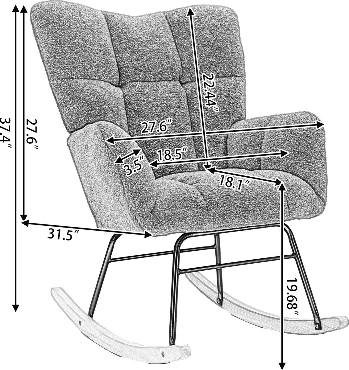 Merax Moderne Schommelstoel - Schommelstoel in Teddy Stof - Mid Century Fauteuil - Wit afbeelding 16