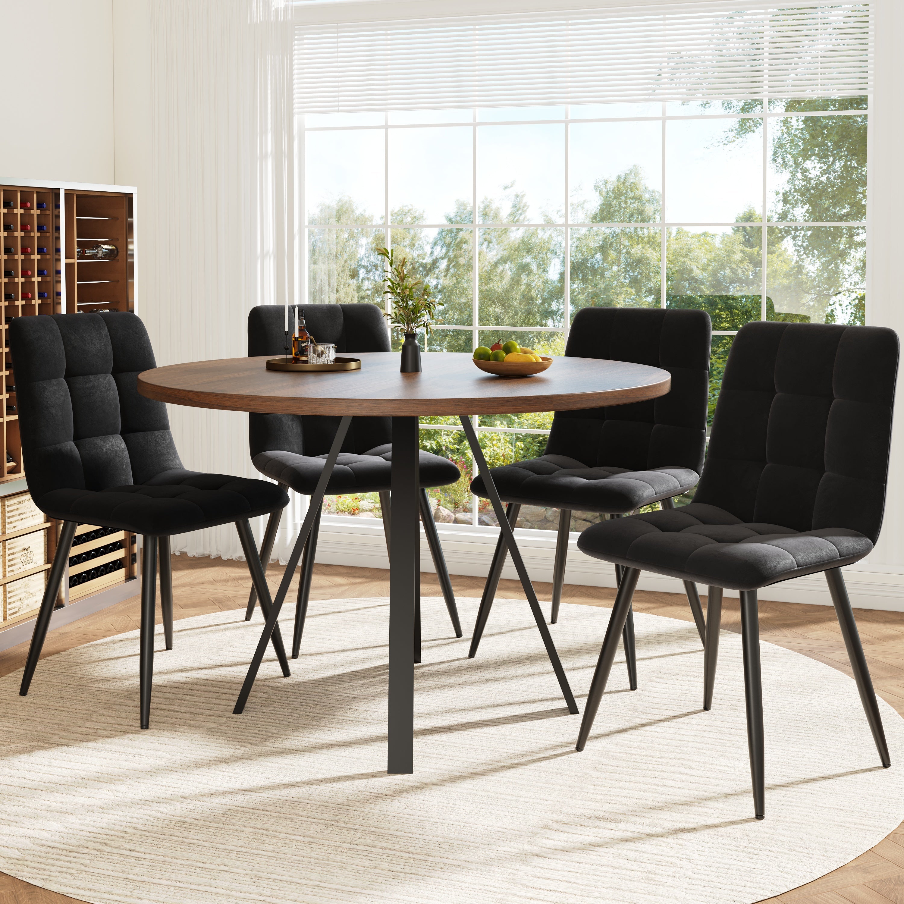 Logidon Ronde Eettafel Diameter 80 cm Walnoot Zwarte Poten