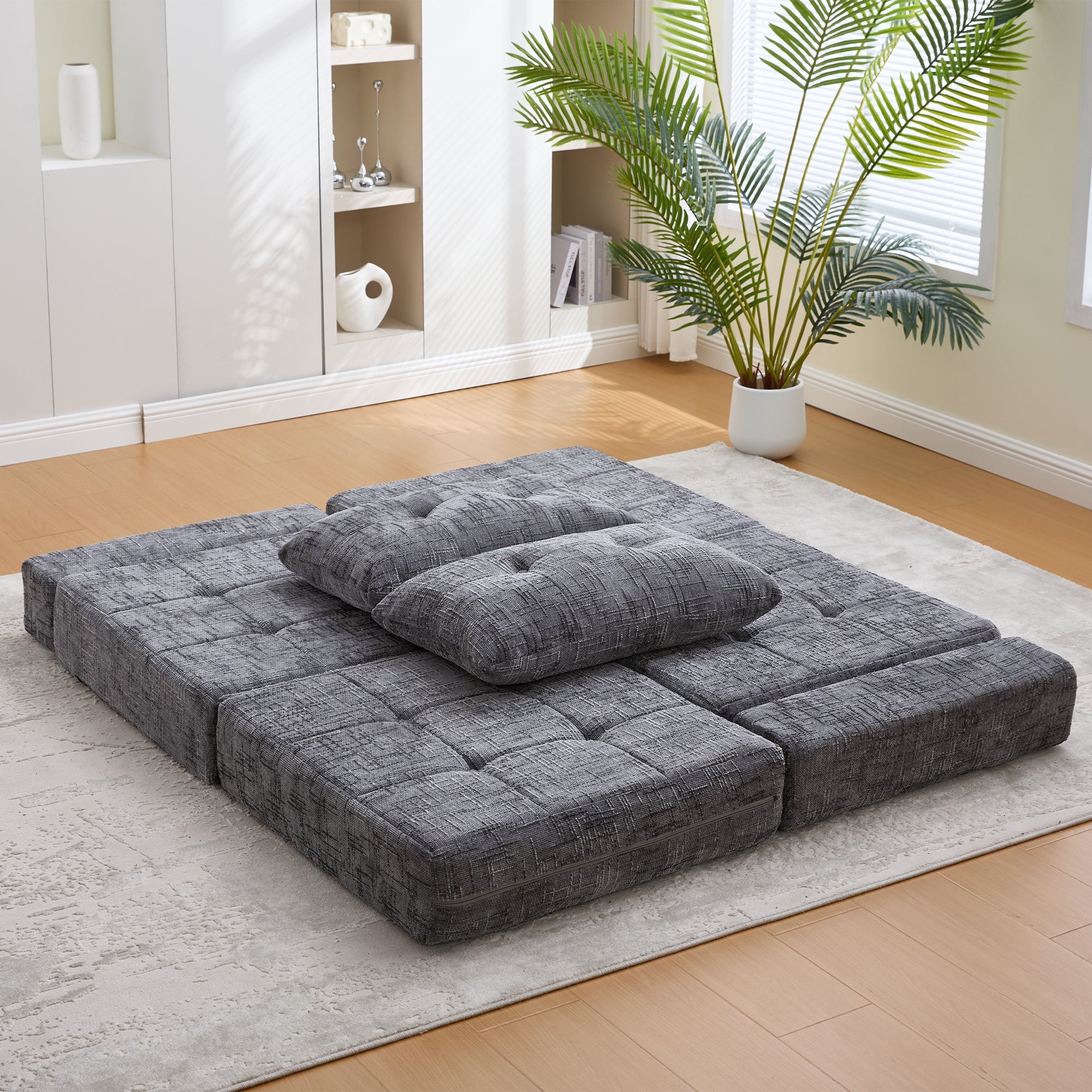 Logidon Opklapbare slaapbank grijs fluweel 79x79 cm met kussen