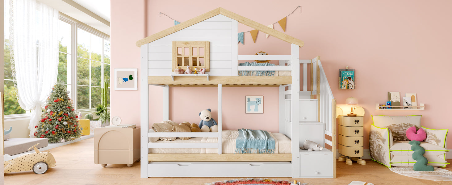 Logidon stapelbed 90x200 cm wit naturel uitschuifbed