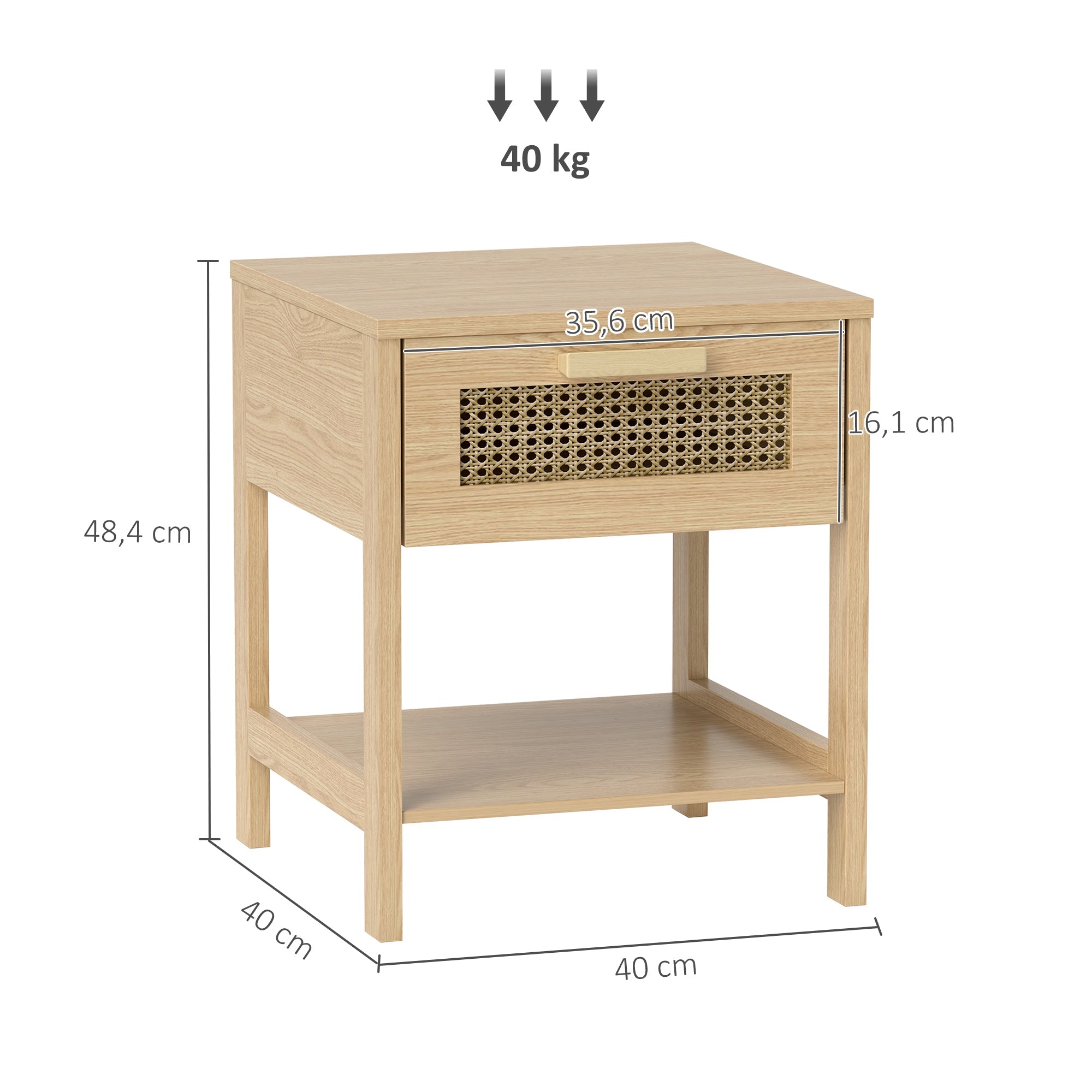 Logidon nachtkastje rotan design naturel 40x40x48 cm met lade