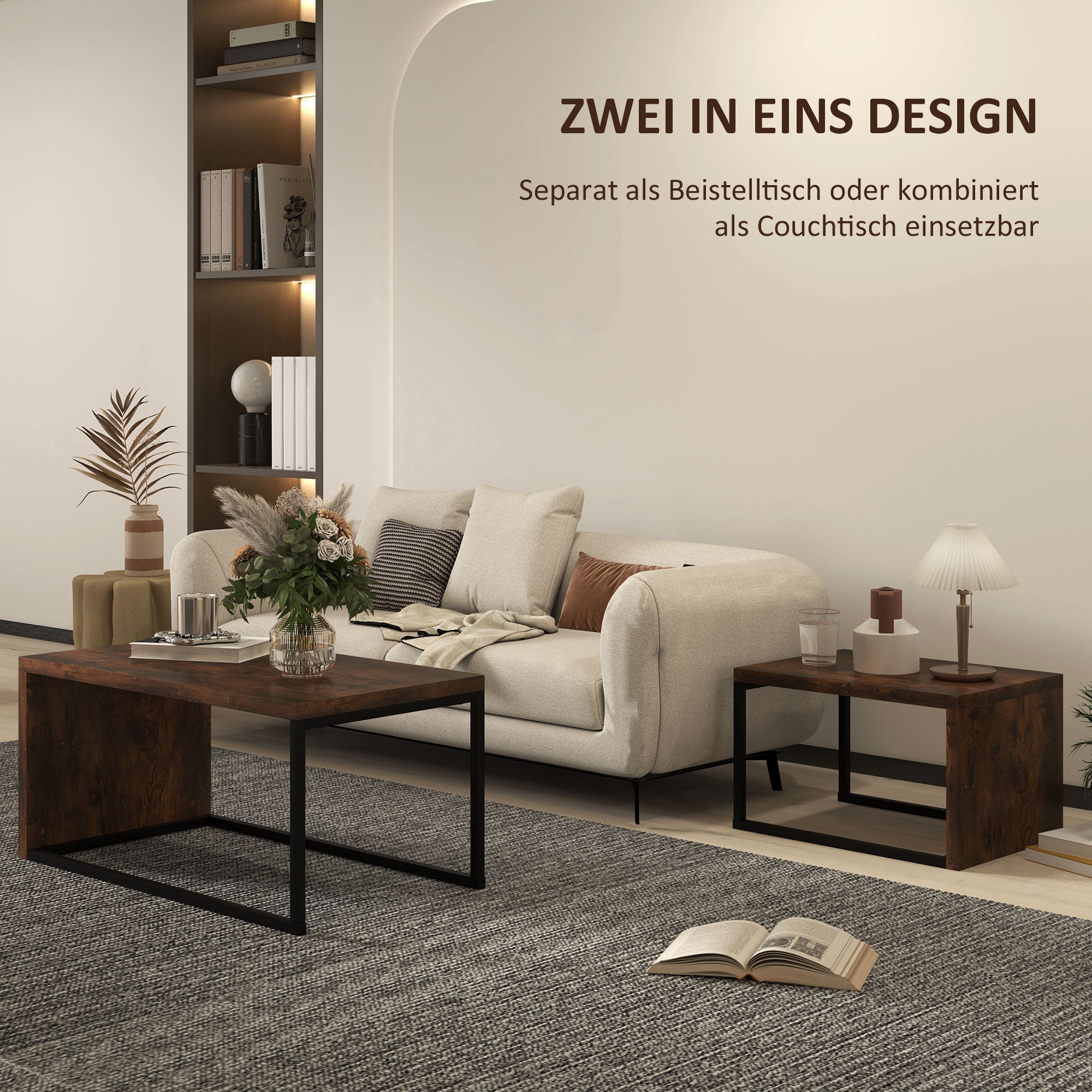 Logidon Set van 2 salontafels Bruin hout Metalen onderstel Elegant 90x48 cm