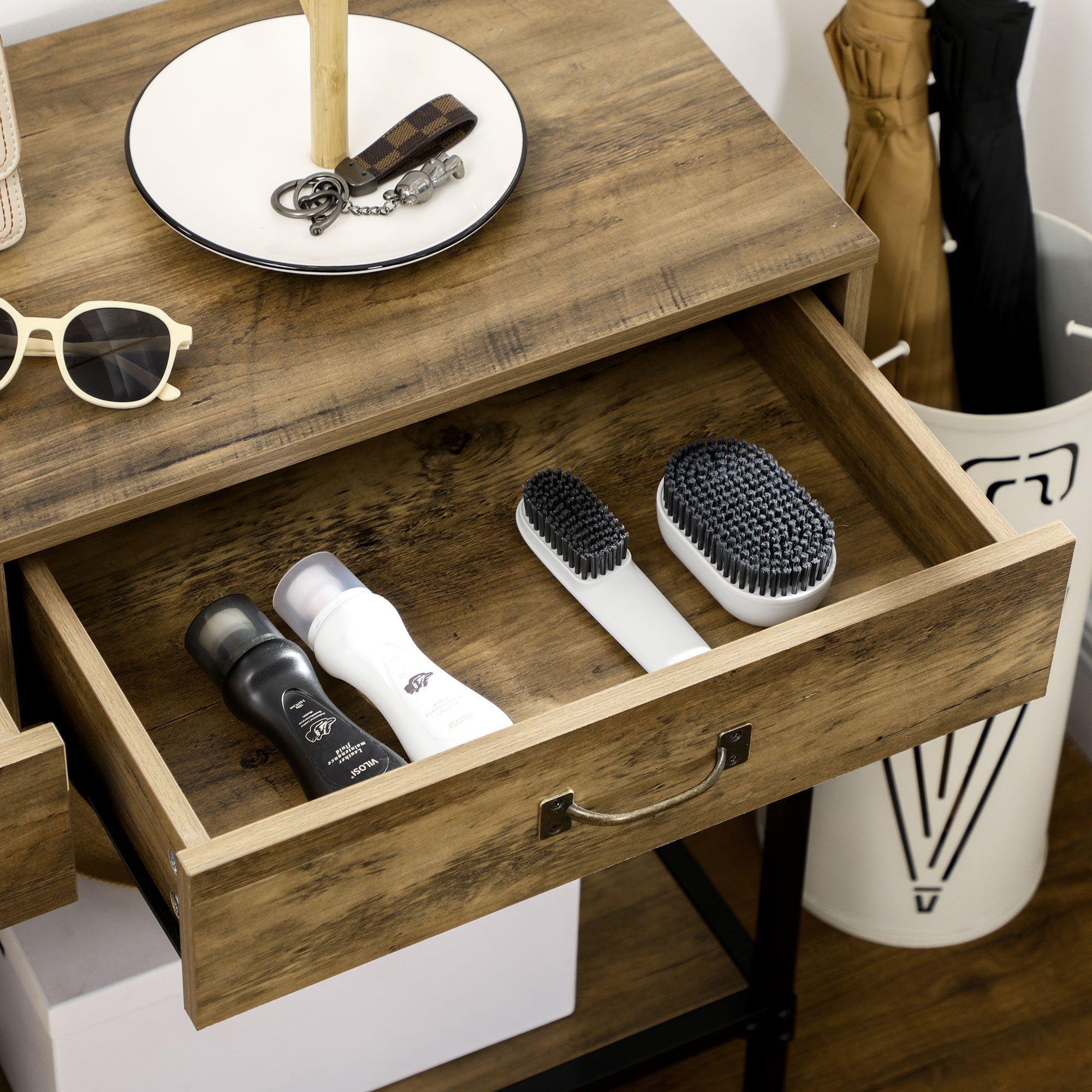 Logidon Bijzettafel Met 2 Laden Vintage Bruin Zwart 100x35x76,5