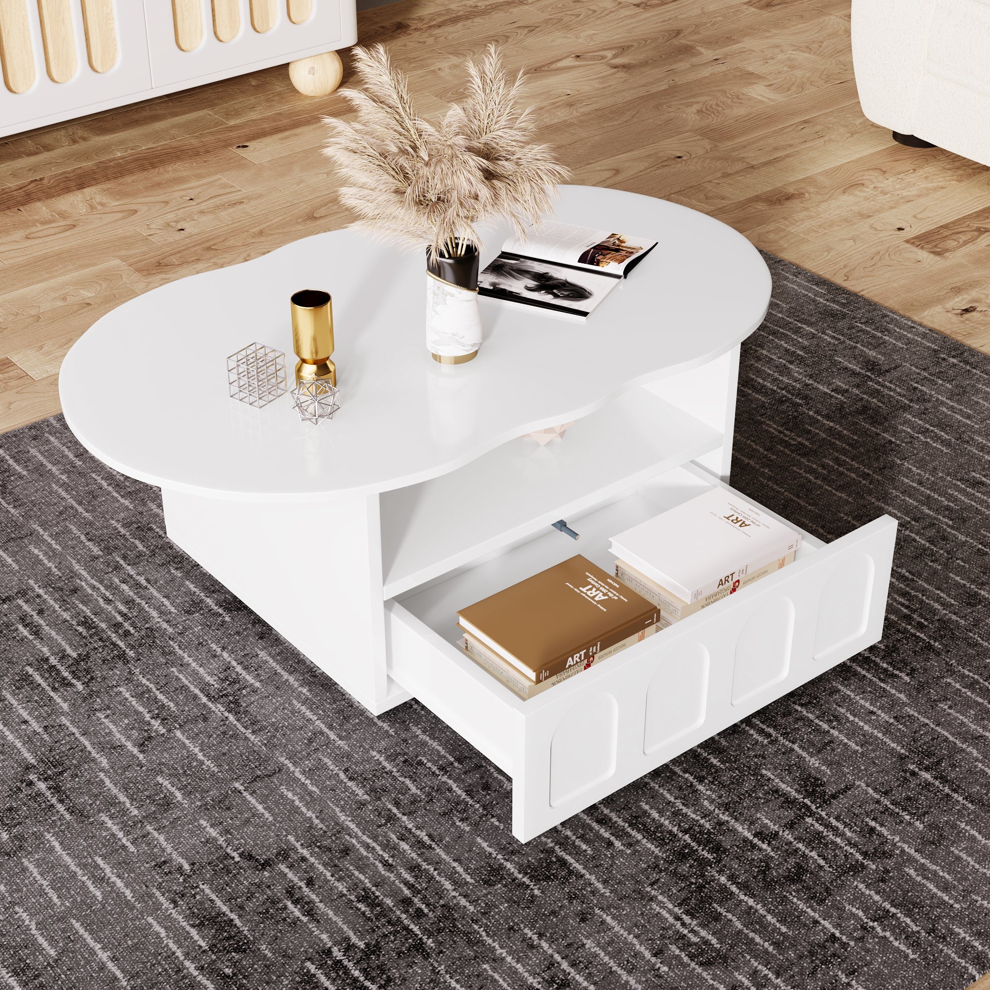 Logidon wolkvormige salontafel wit met lades en plank