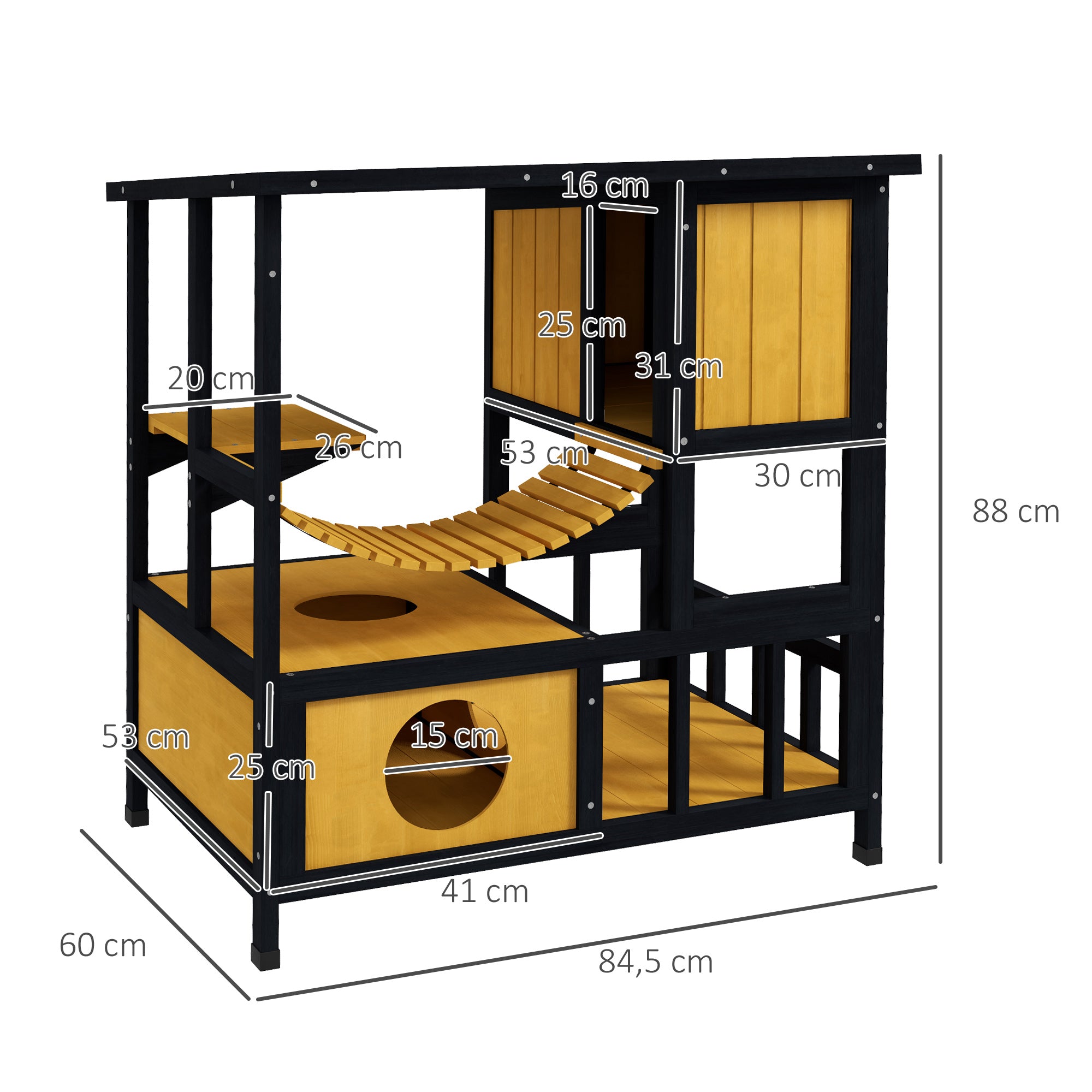 Logidon Kattenhuis Geel Met Hangbrug En Balkon Voor 1 Tot 2 Katten
