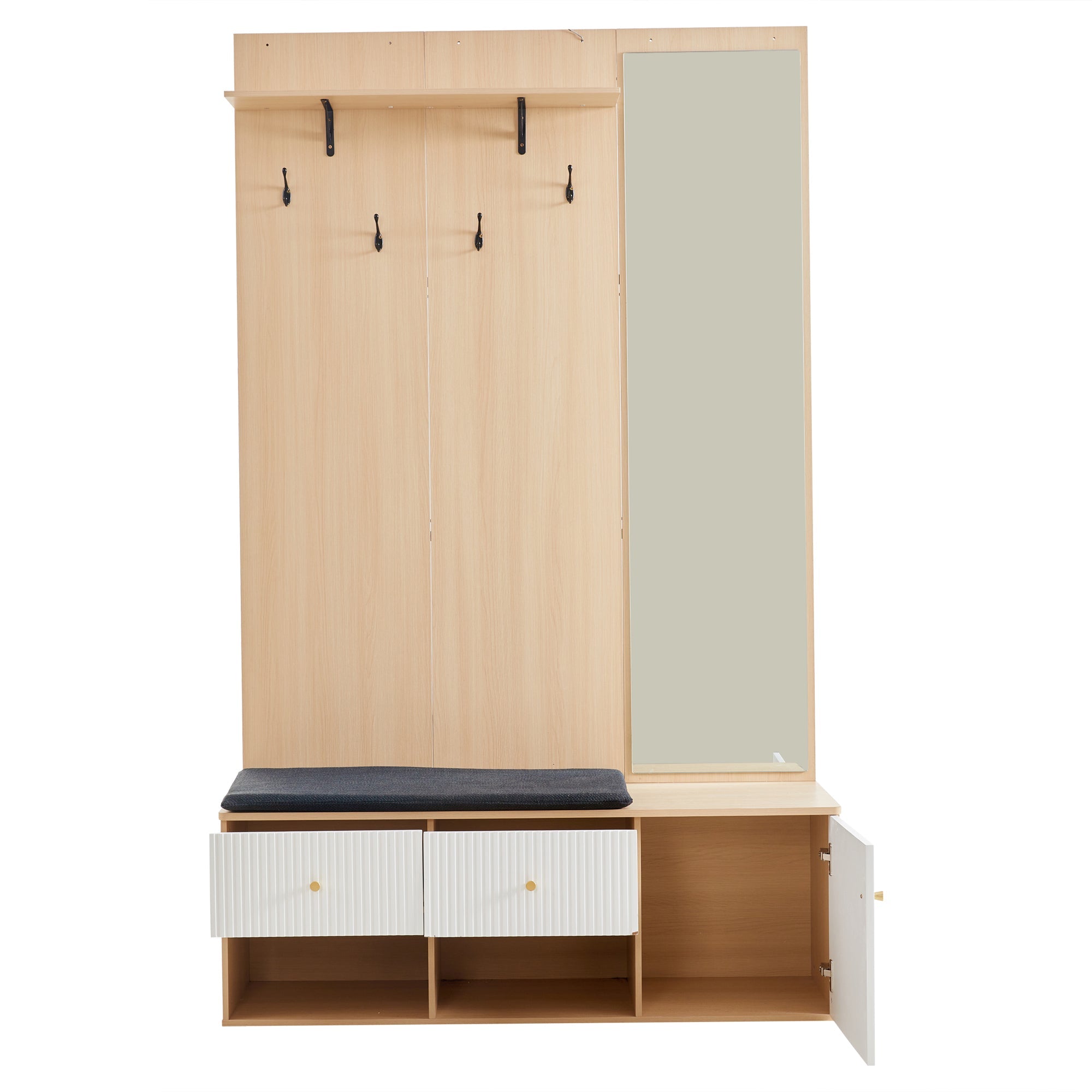 Logidon garderobekast 120x40x200 cm spiegel schoenenbank wit hout