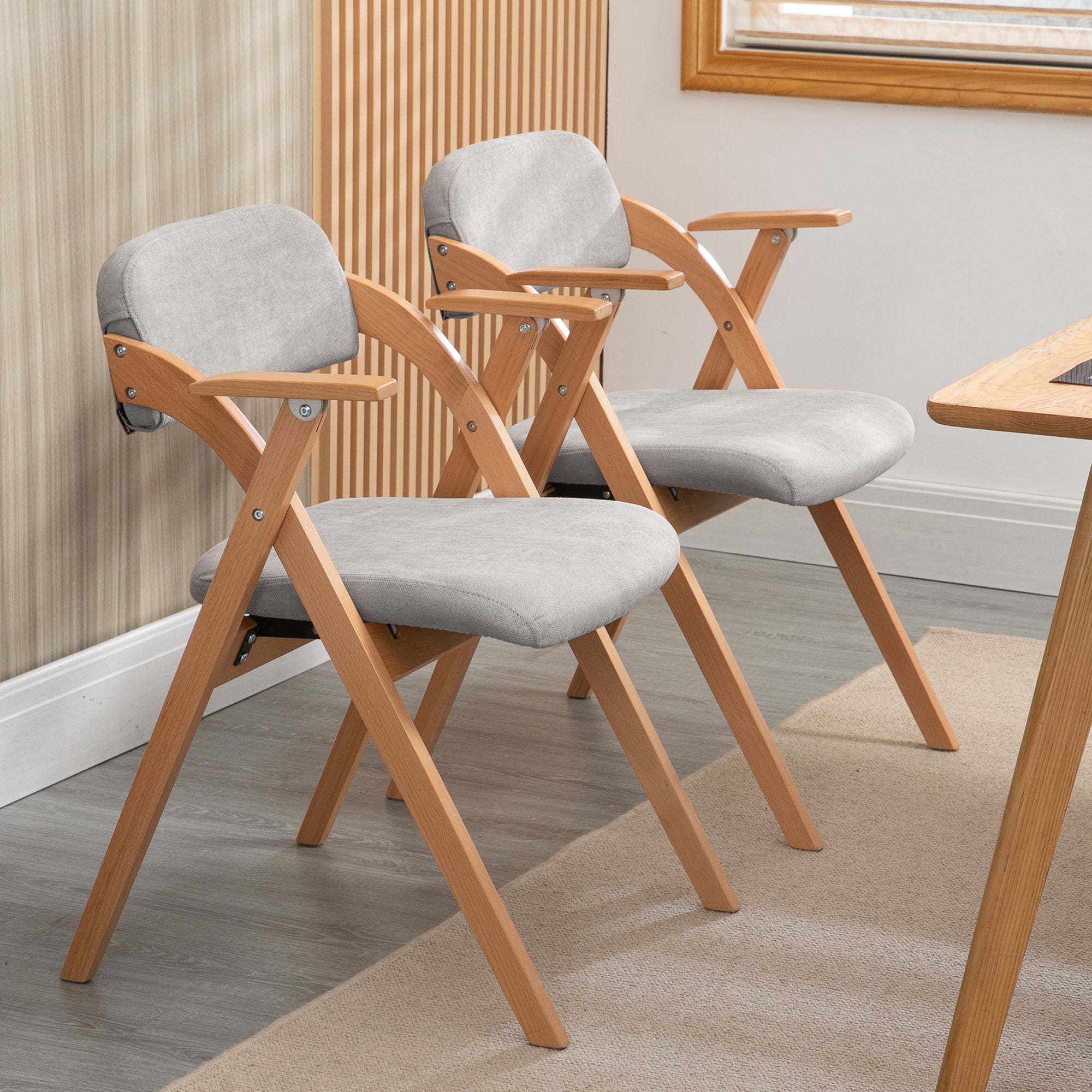 Logidon Klapstoelen Met Armleuningen Hout Grijs Set 2 Gestoffeerd