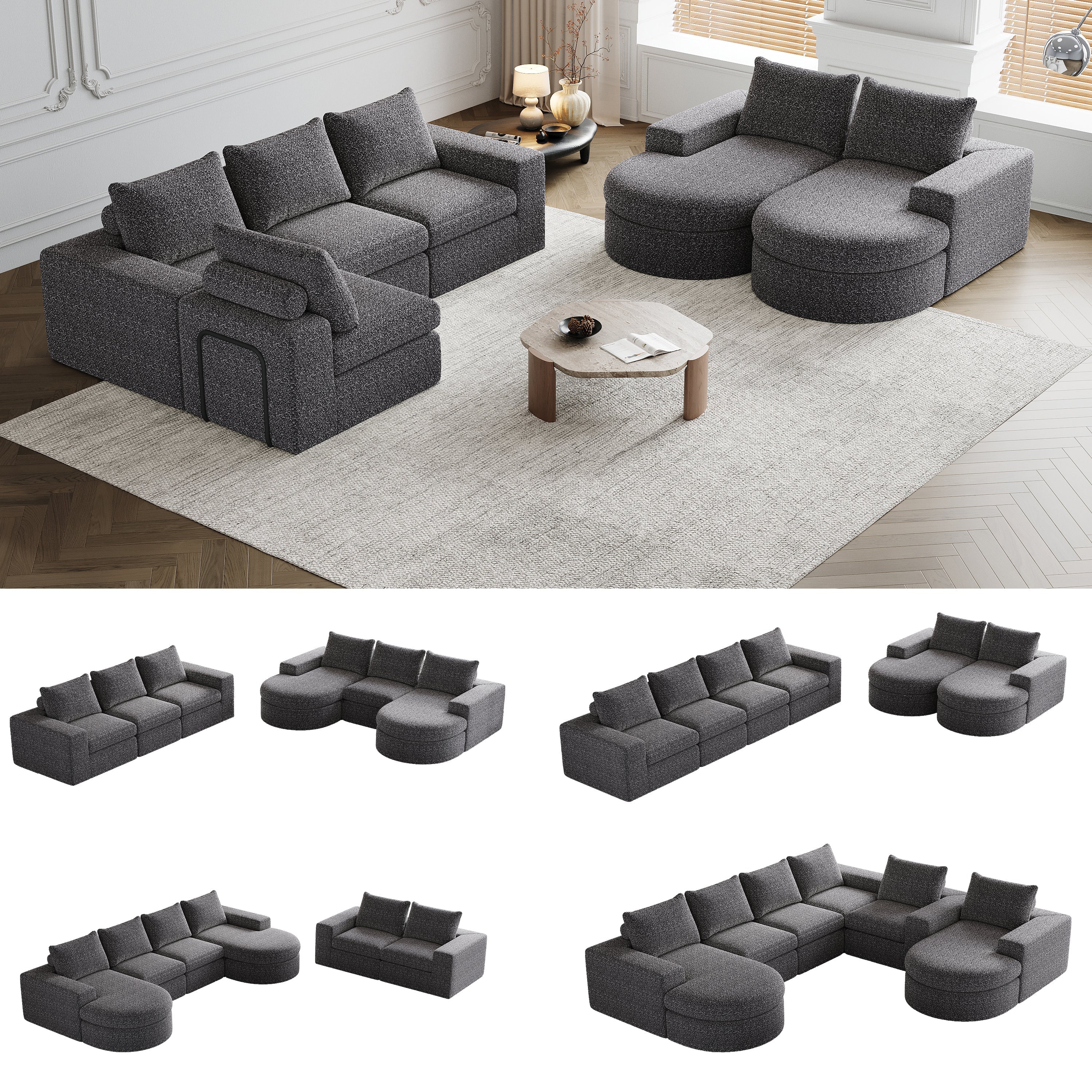 Logidon Chenille Bank met Loungebank en Ligpositie Grijs Fluweel