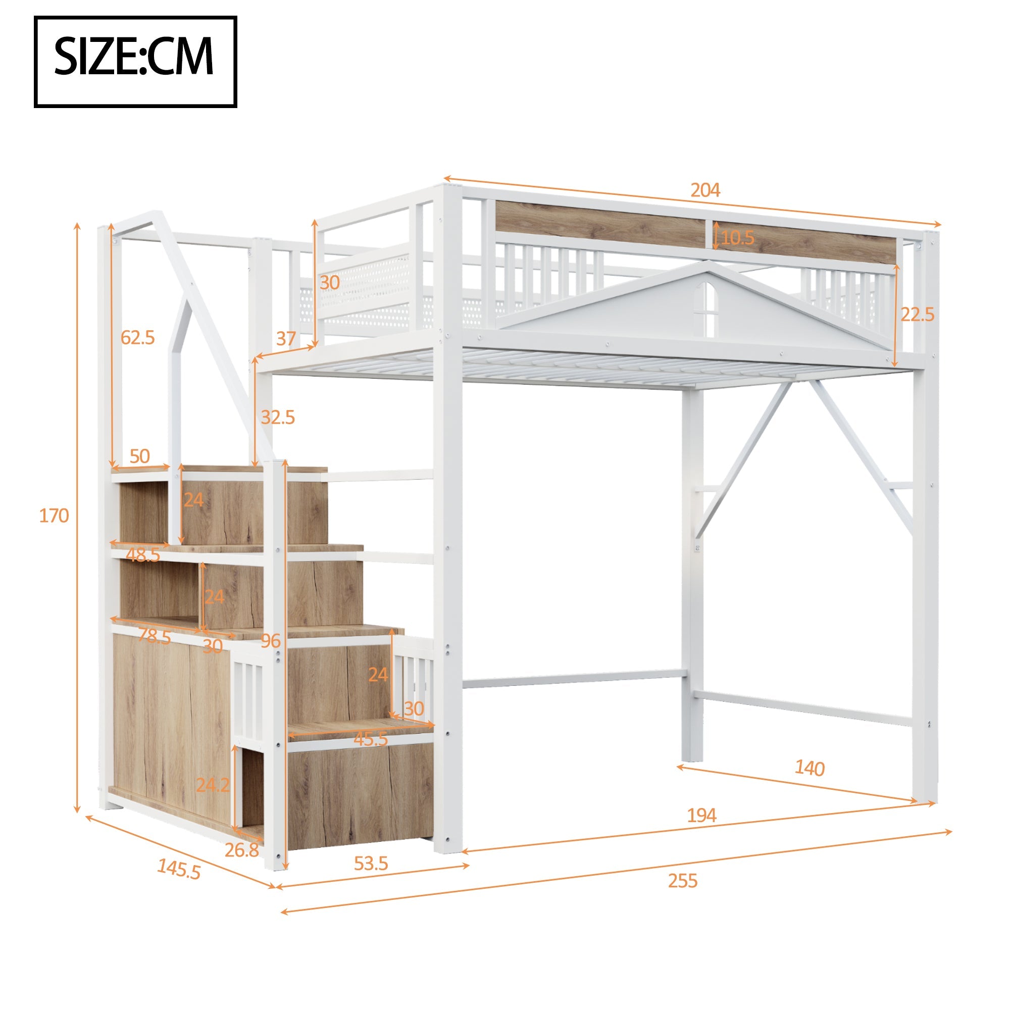 Logidon metalen hoogslaper 140x200 cm witte veiligheidsbehuizing met raam