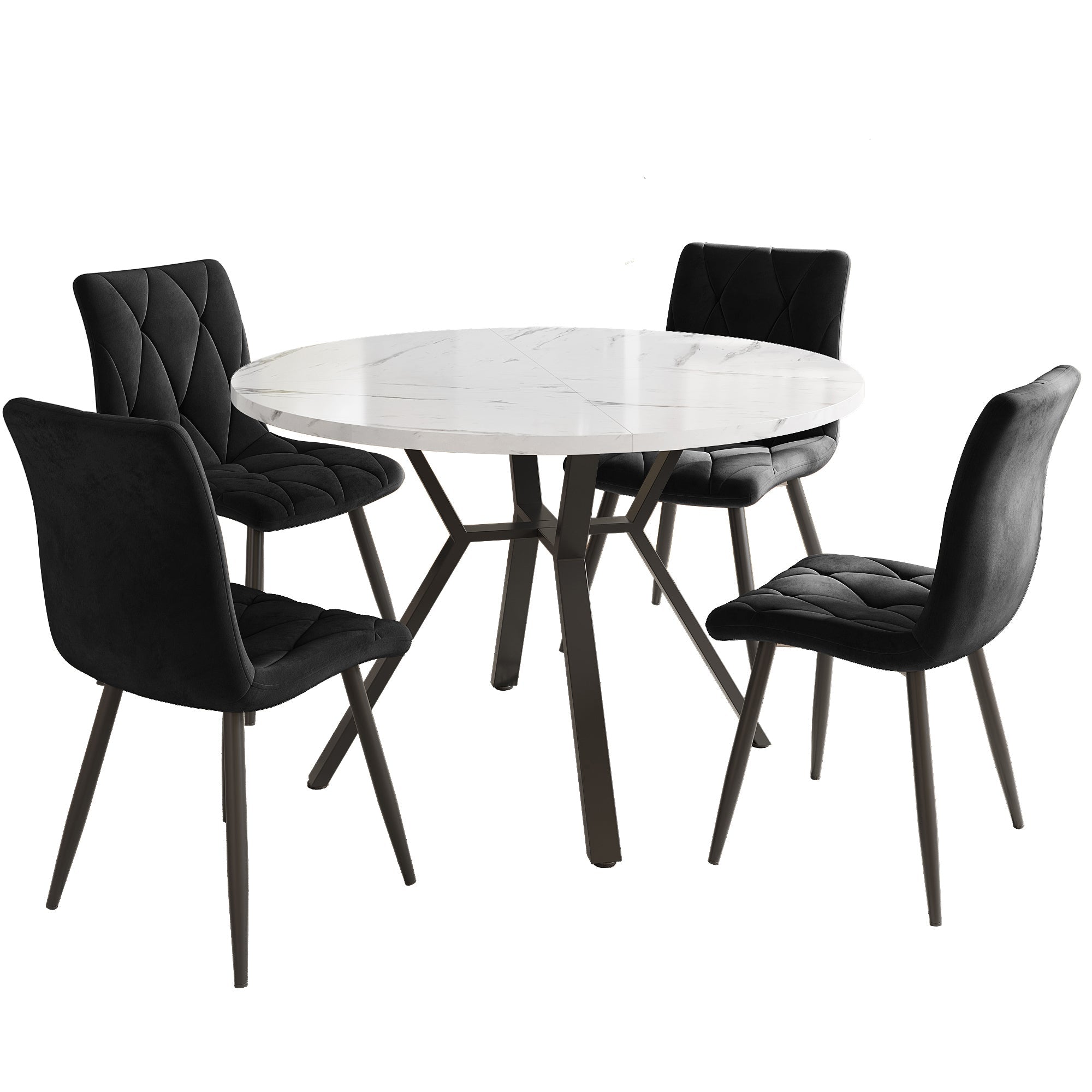 Logidon eettafel en stoelenset 5-delig rond wit marmerlook