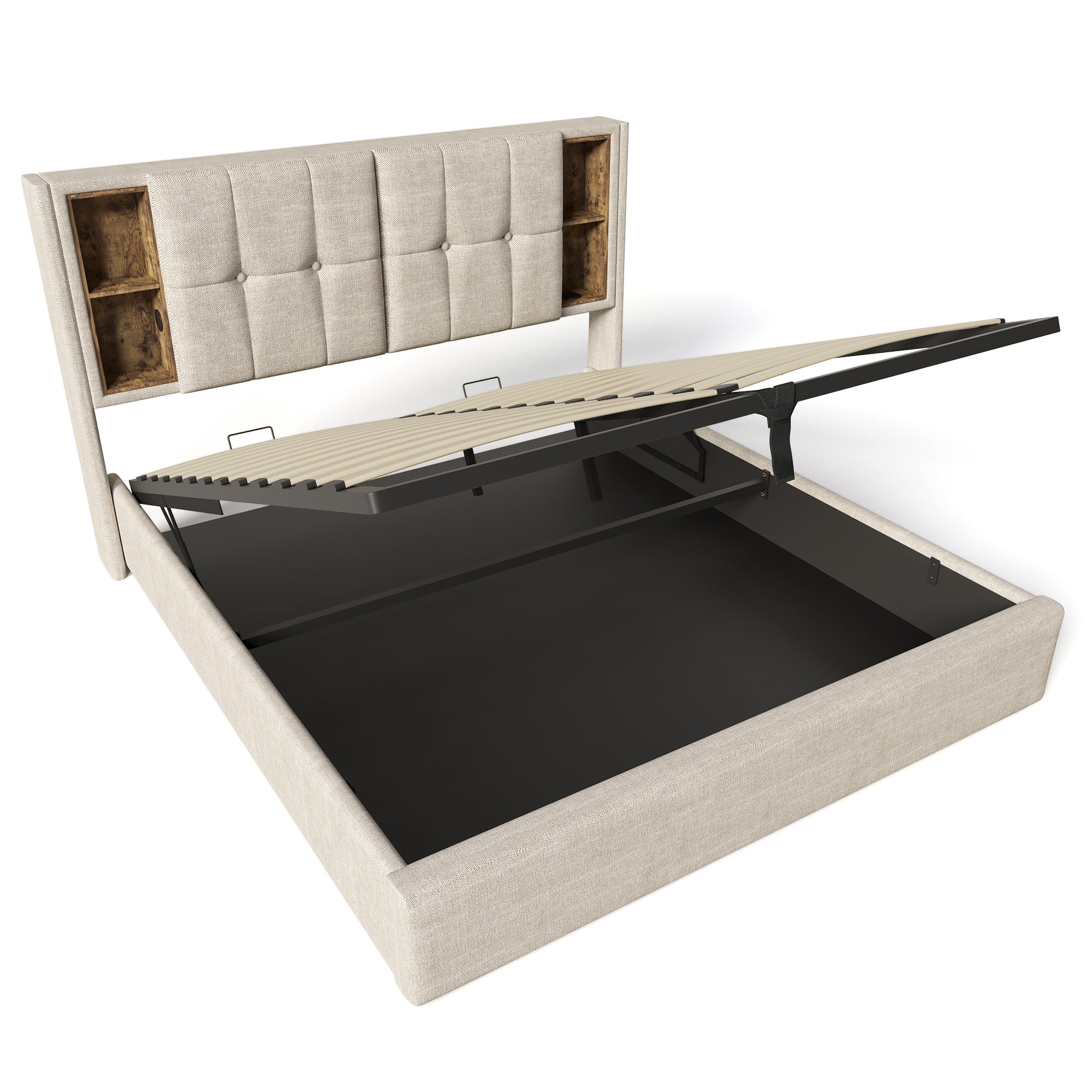 Logidon tweepersoonsbed 140x200 draadloos opladen USB C opbergruimte linnengoed