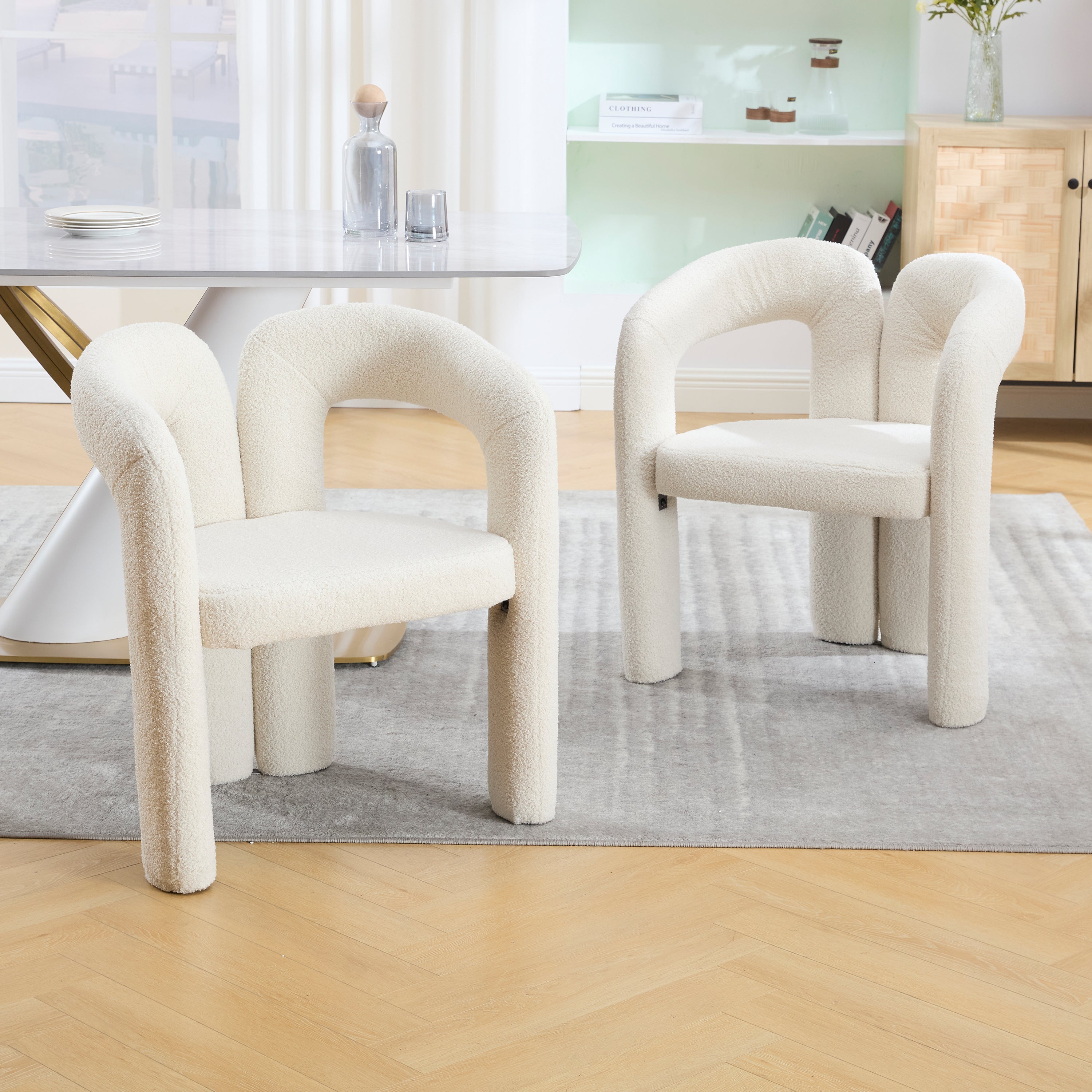 Logidon Premium Ergonomische Fauteuil Teddy Fluweel Beige Set 2