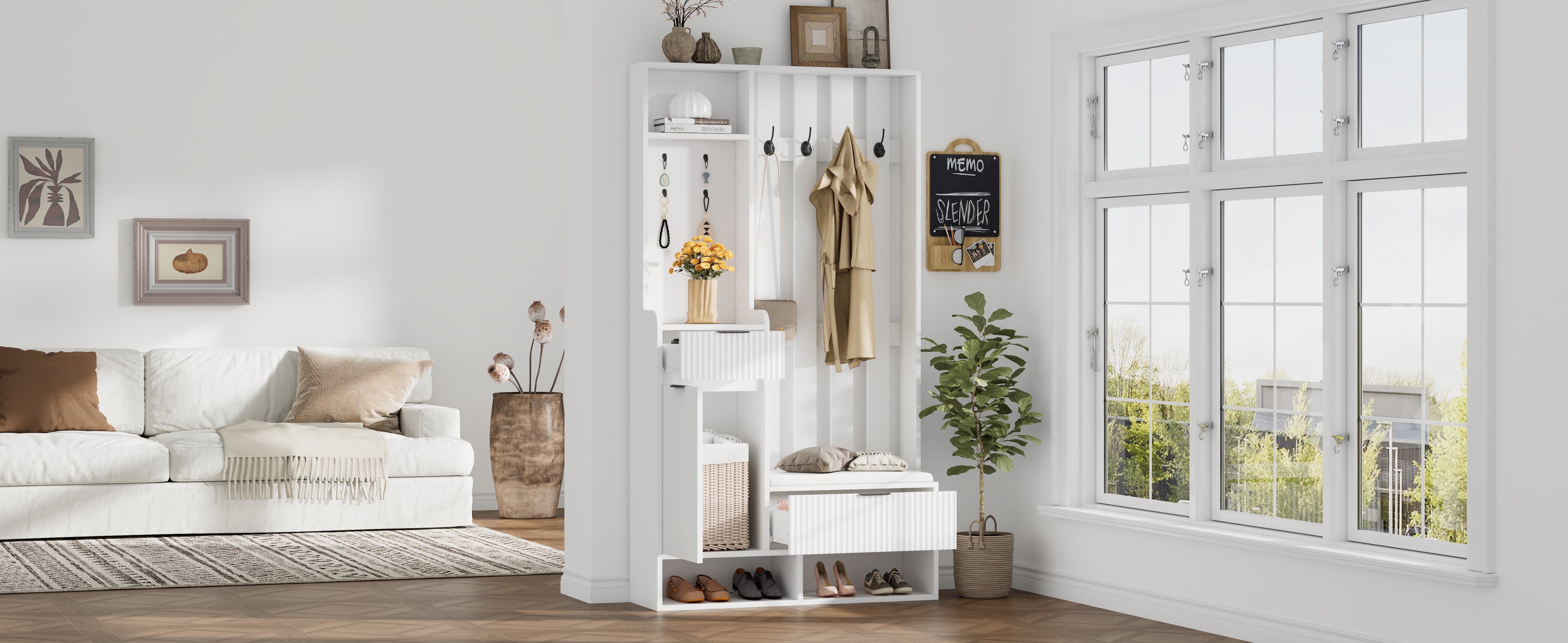 Logidon Kledingkast 6in1 Wit 100x30x180 cm Schoenenbankopberger