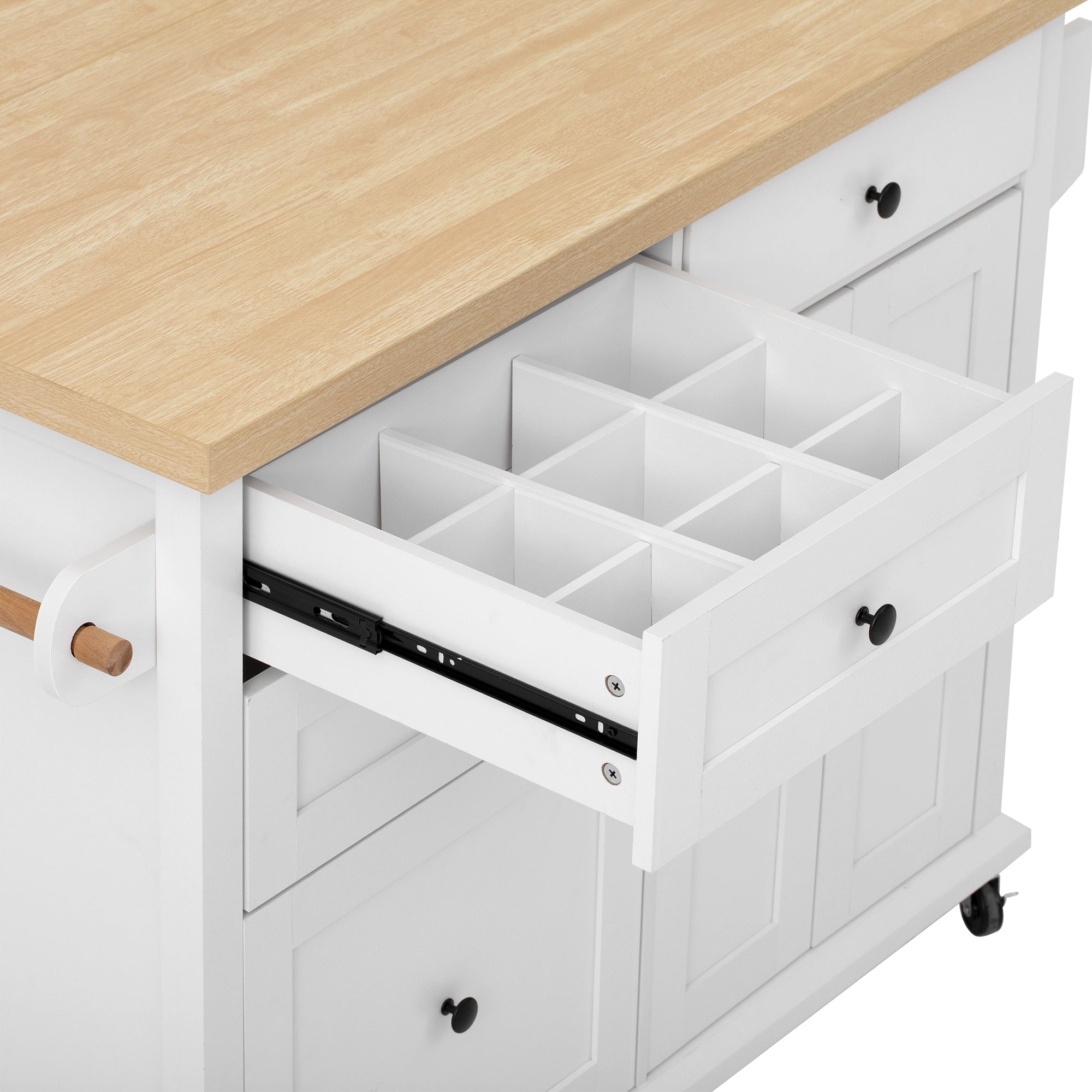 Logidon Mobiel Keukeneiland Wit met Uitschuifbare Eettafel en Laden