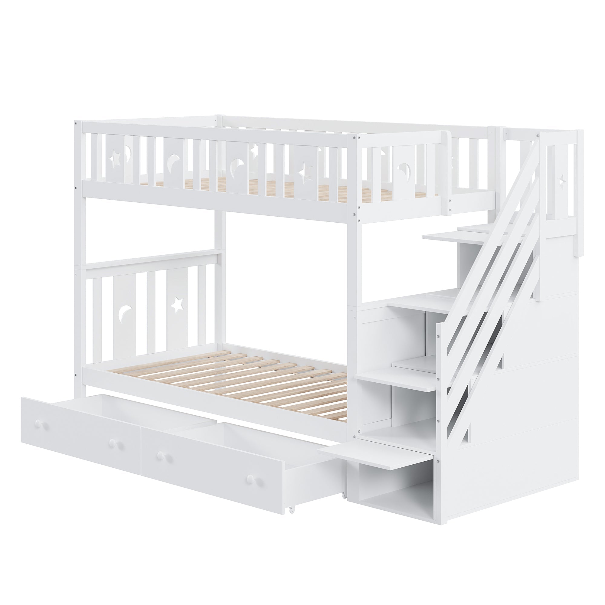 Logidon stapelbed 90x200 kinder massief houten witte opbergtrap