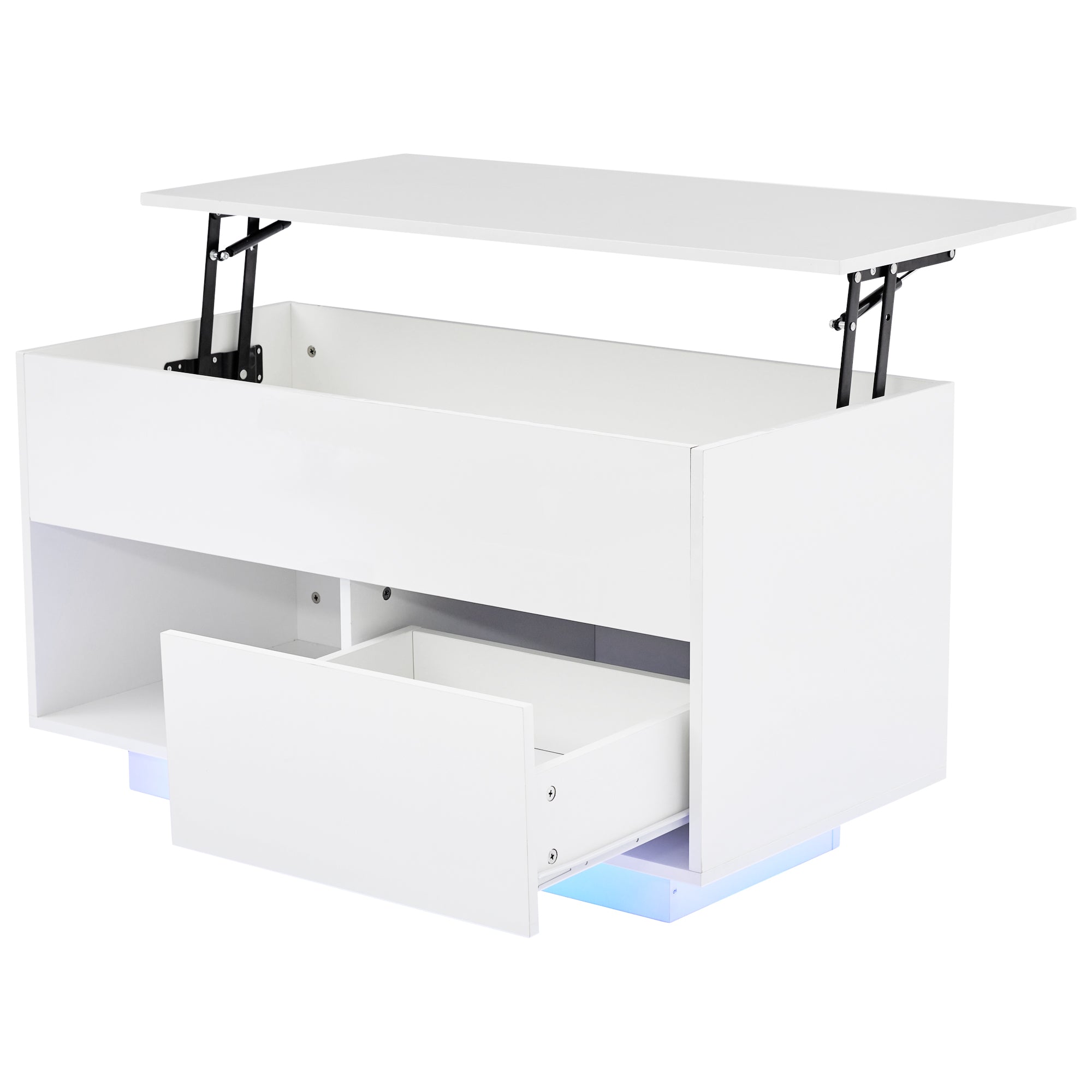Logidon hoogglans hefsalontafel 100 x 50 cm witte LED-verlichting
