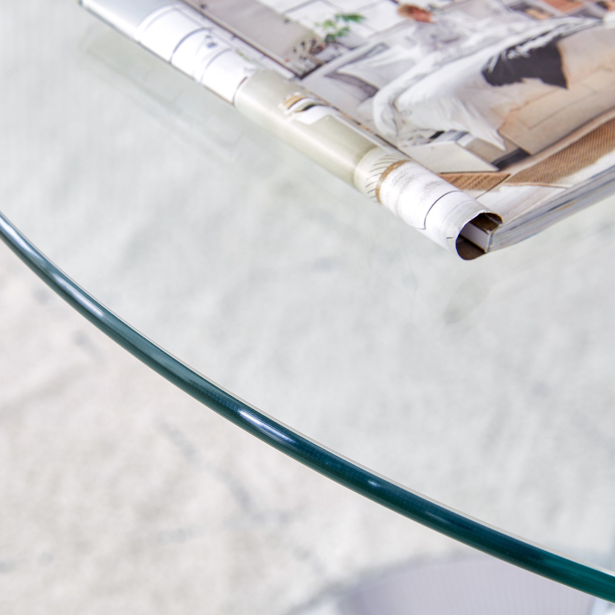 Logidon ronde glazen tafel 85 cm, 76 cm hoog transparant glazen metalen onderstel