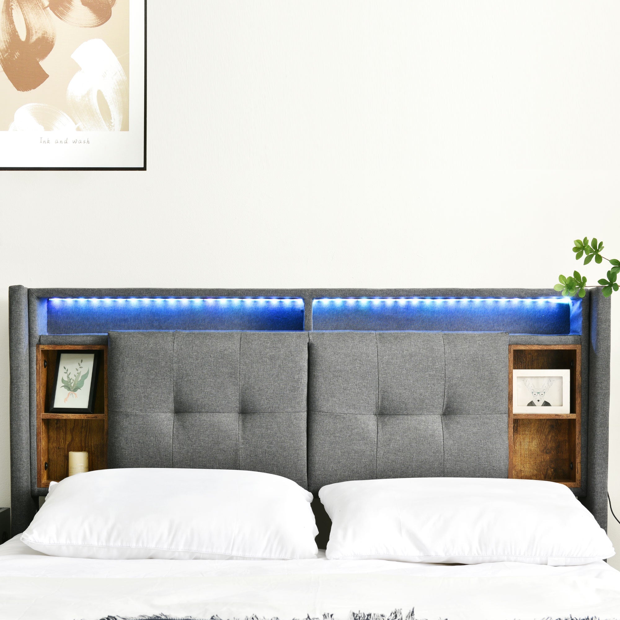 Logidon Upholstered Bed Double Bed with USB and LED Gray 140x200