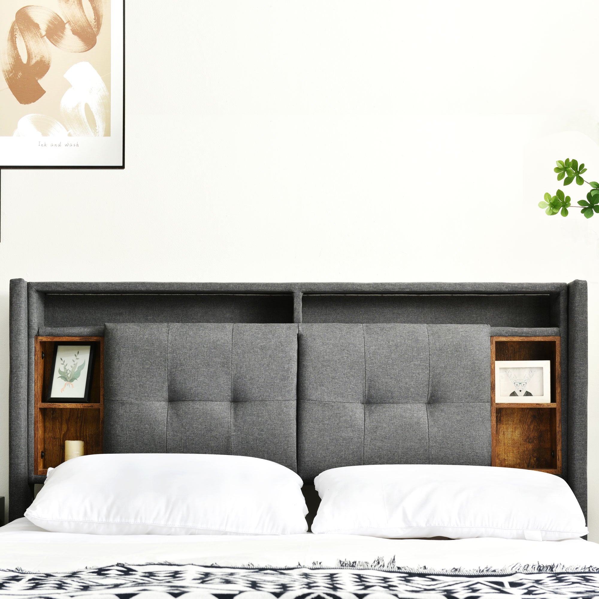 Logidon gestoffeerd bed tweepersoonsbed opbergruimte hoofdbord USB LED grijs 160x200