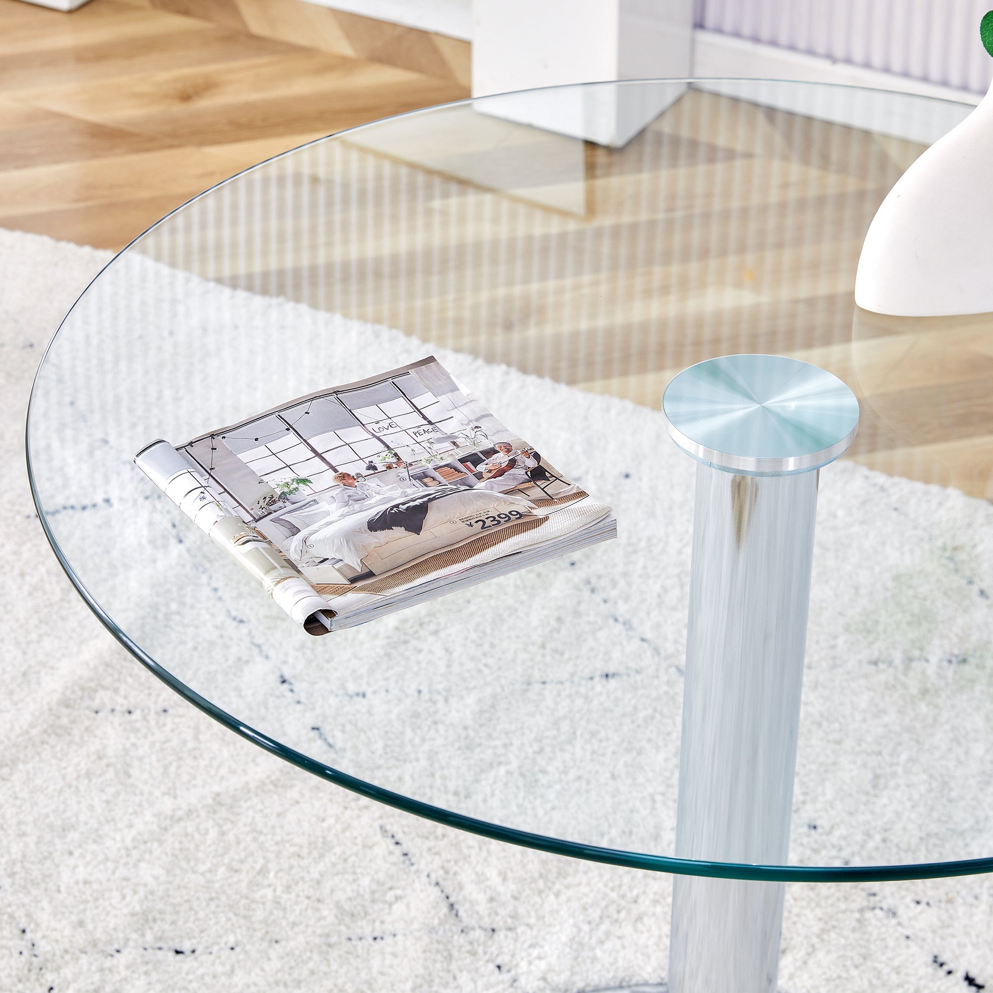 Logidon ronde glazen tafel 85 cm, 76 cm hoog transparant glazen metalen onderstel