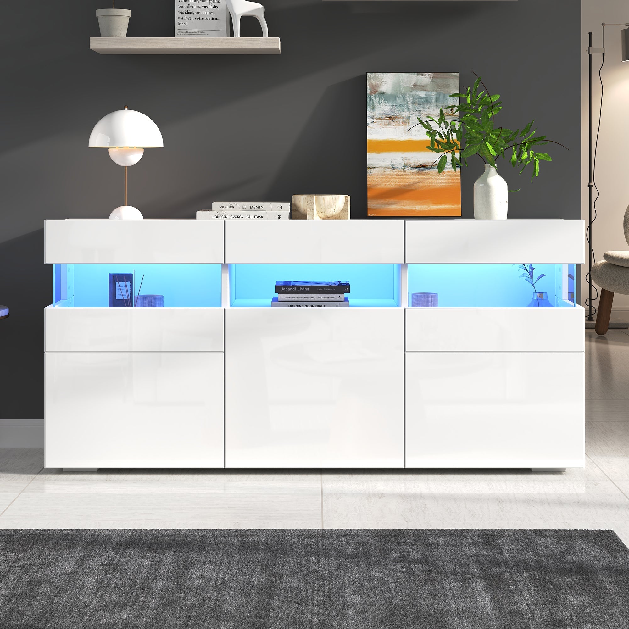 Logidon dressoir 140 cm breed hoogglans met LED licht wit