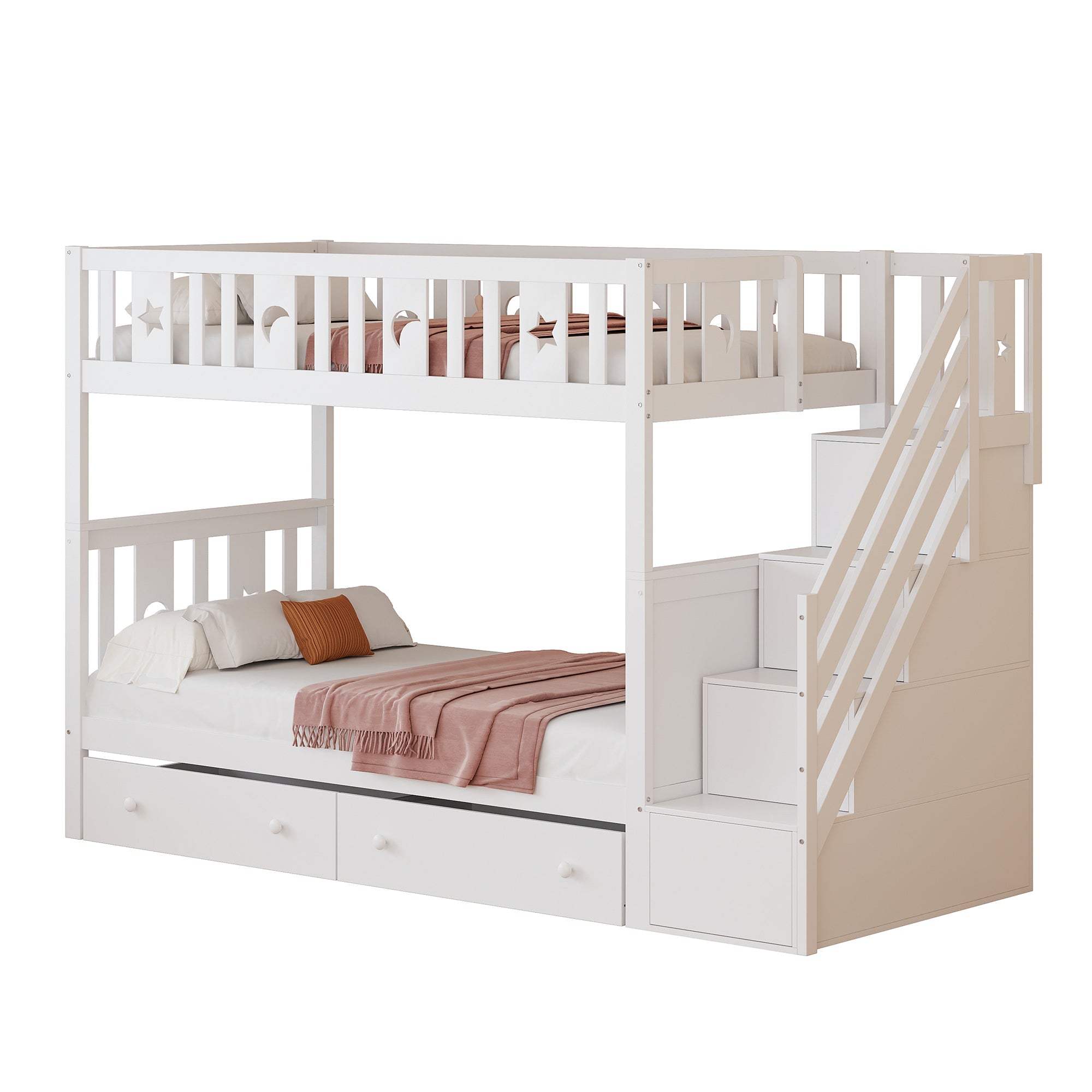 Logidon stapelbed 90x200 kinder massief houten witte opbergtrap