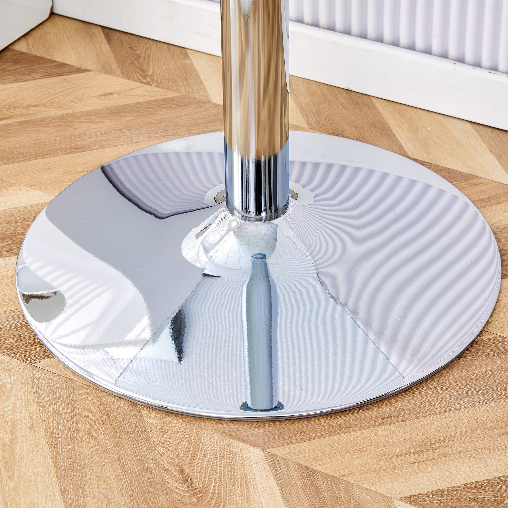Logidon ronde glazen tafel 85 cm, 76 cm hoog transparant glazen metalen onderstel