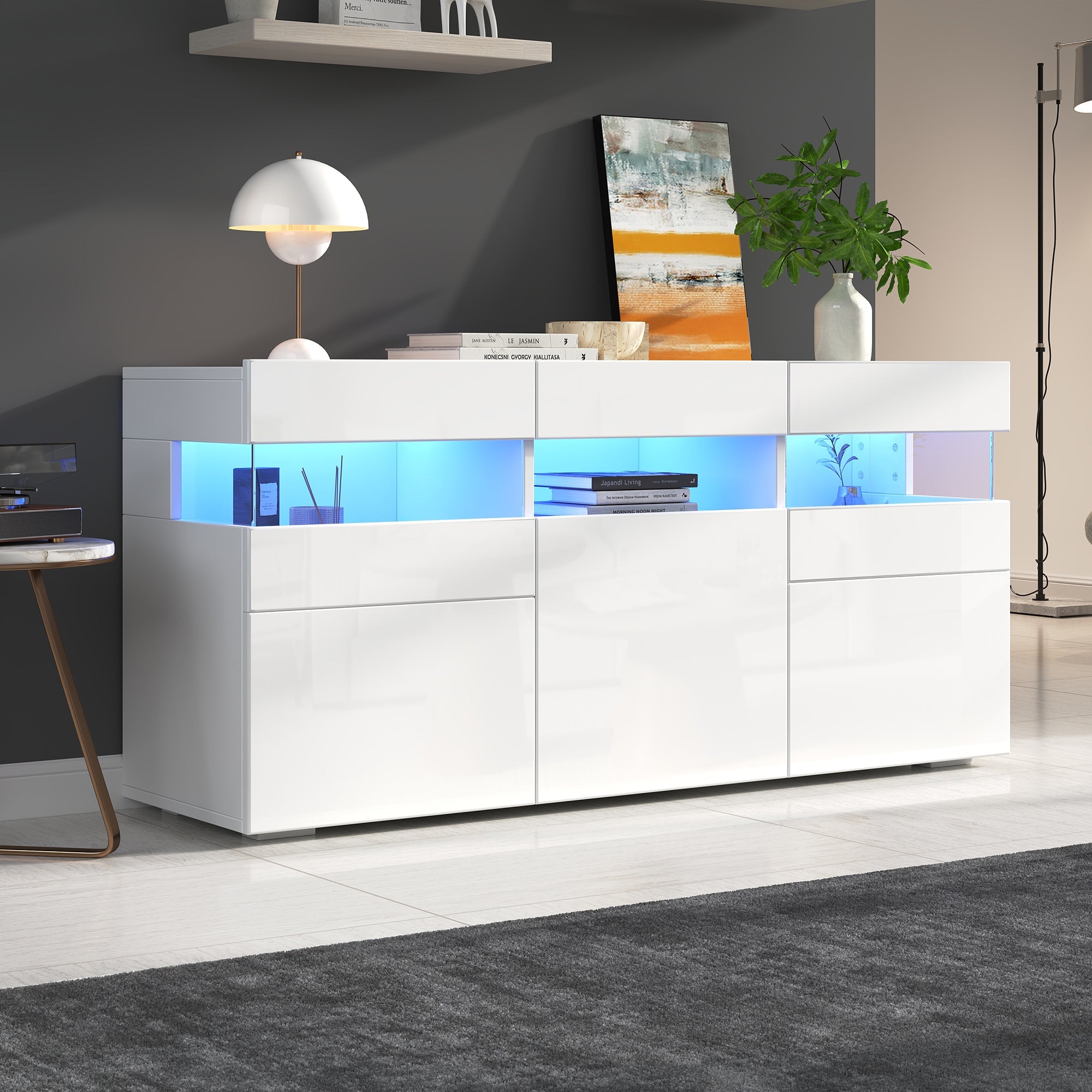 Logidon dressoir 140 cm breed hoogglans met LED licht wit
