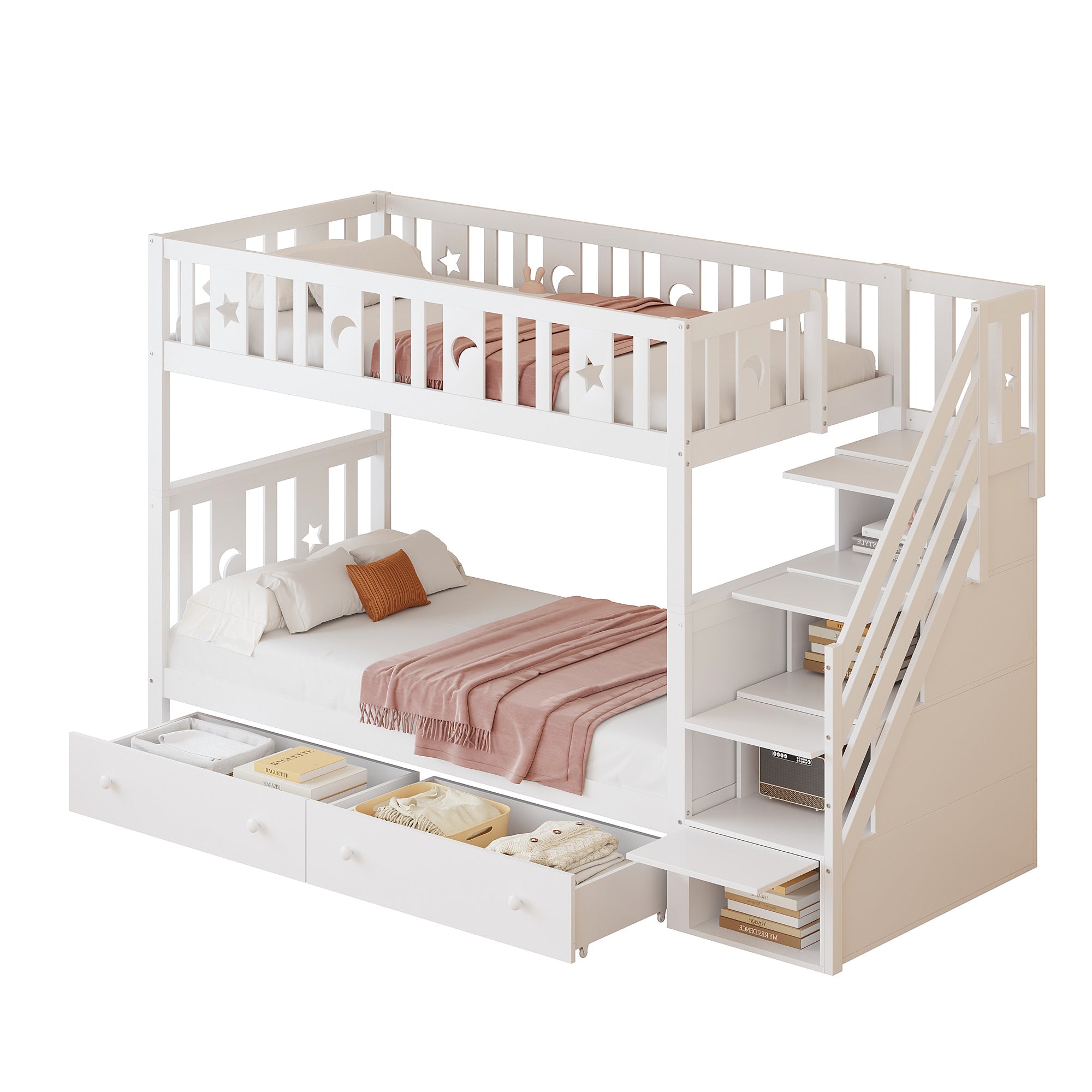 Logidon stapelbed 90x200 kinder massief houten witte opbergtrap
