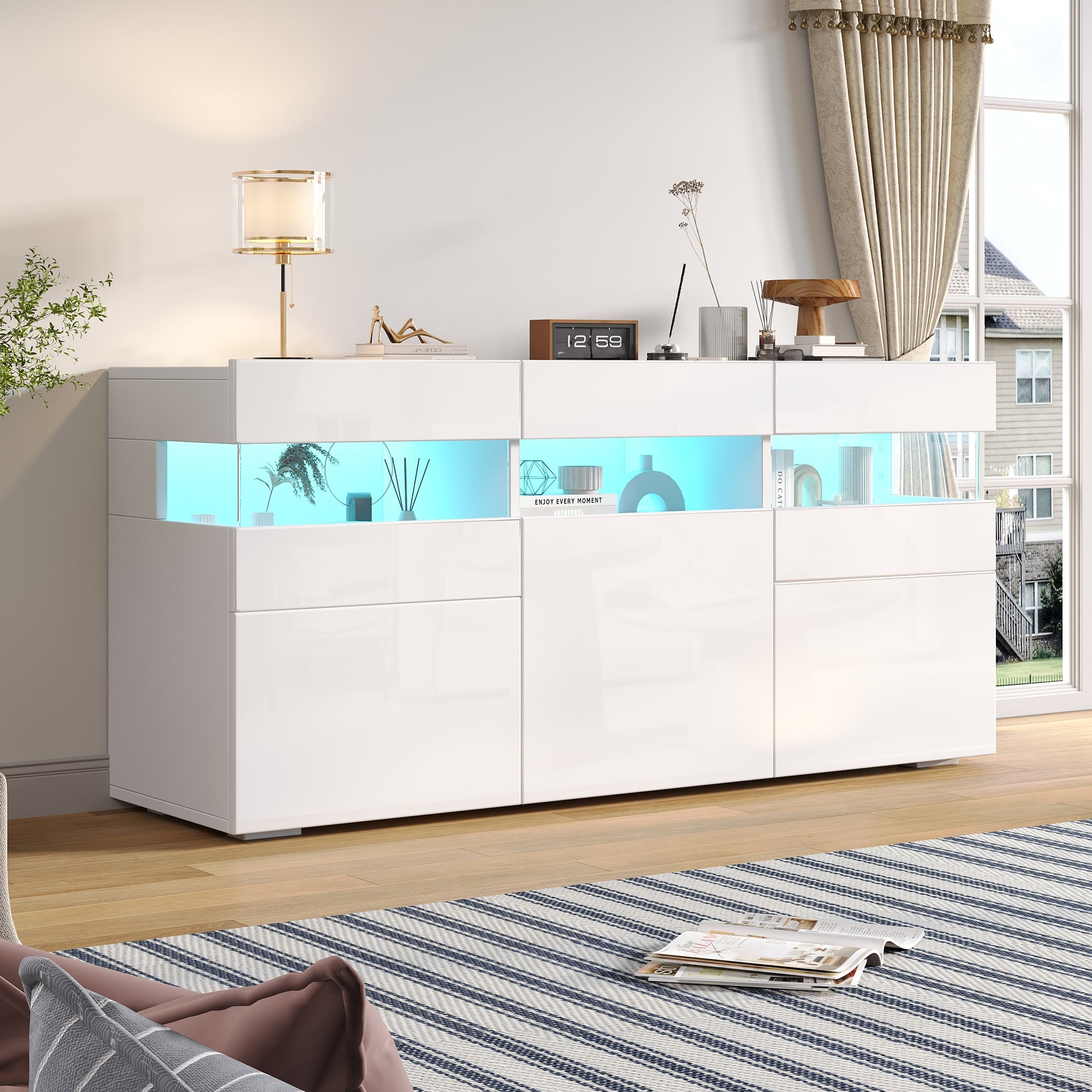 Logidon dressoir 140 cm breed hoogglans met LED licht wit