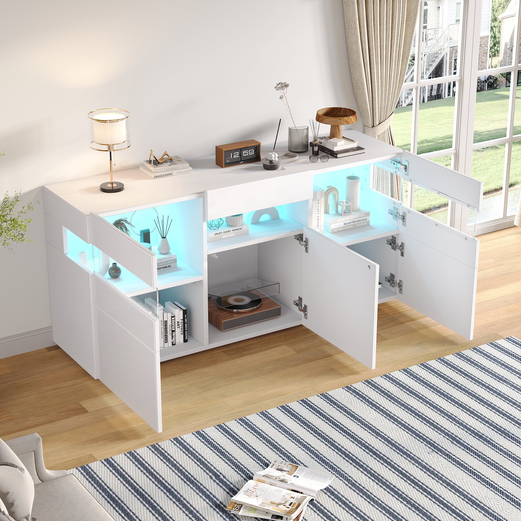 Logidon dressoir 140 cm breed hoogglans met LED licht wit