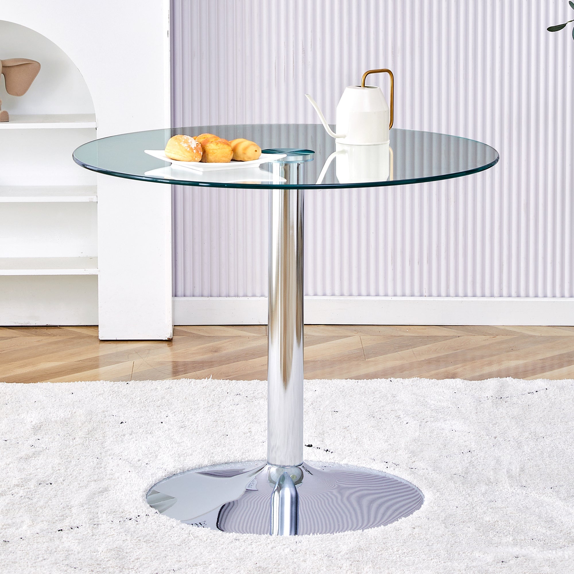 Logidon ronde glazen tafel 85 cm, 76 cm hoog transparant glazen metalen onderstel