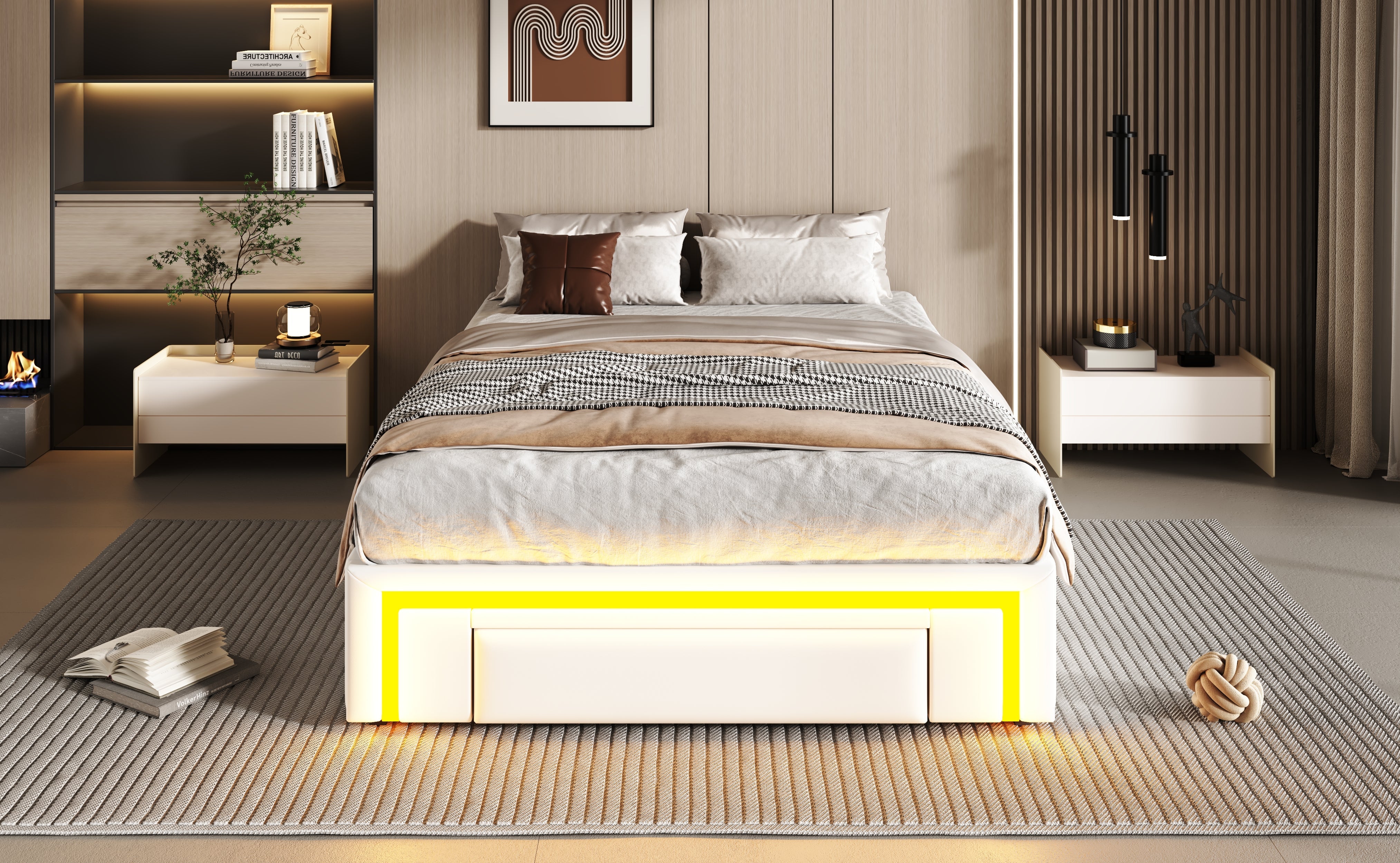 Logidon Bedframe 90x200 met lades PU-leer LED-verlichting Wit
