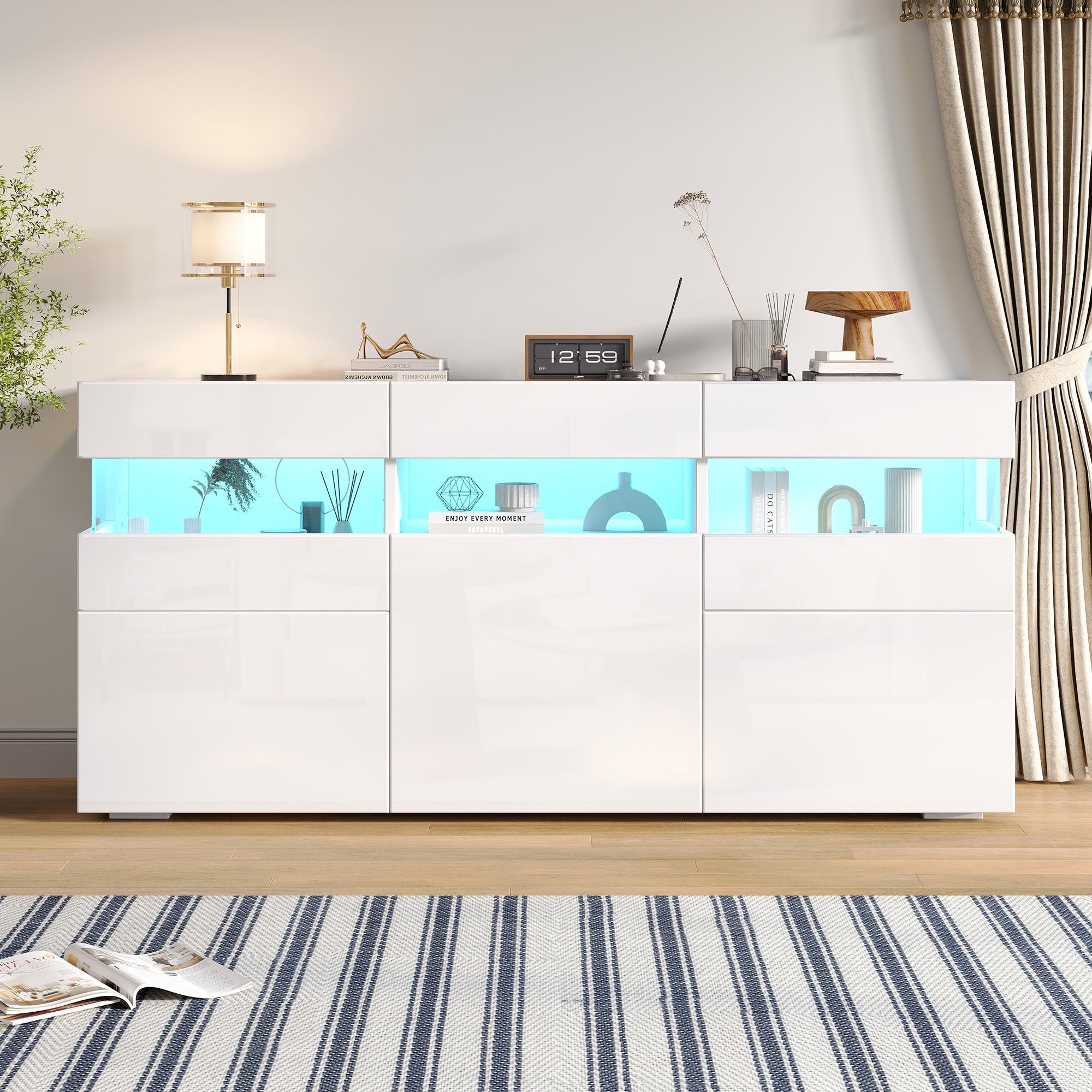 Logidon dressoir 140 cm breed hoogglans met LED licht wit